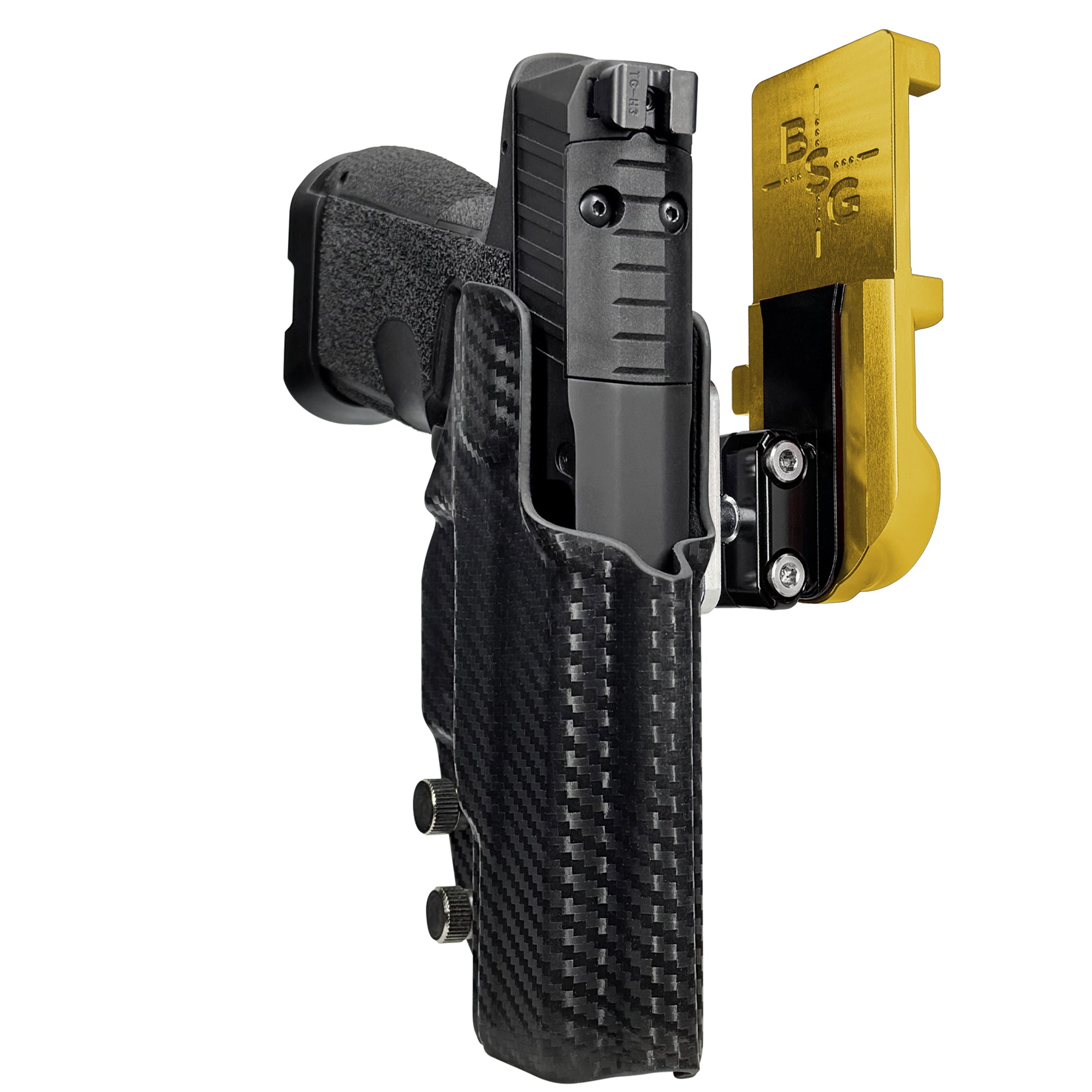 Kimber R7 Mako CC IPSC/USPA Quick Mount Ball Joint Holster with 24K Gold Belt Attachment, Carbon Fiber Holster Shell