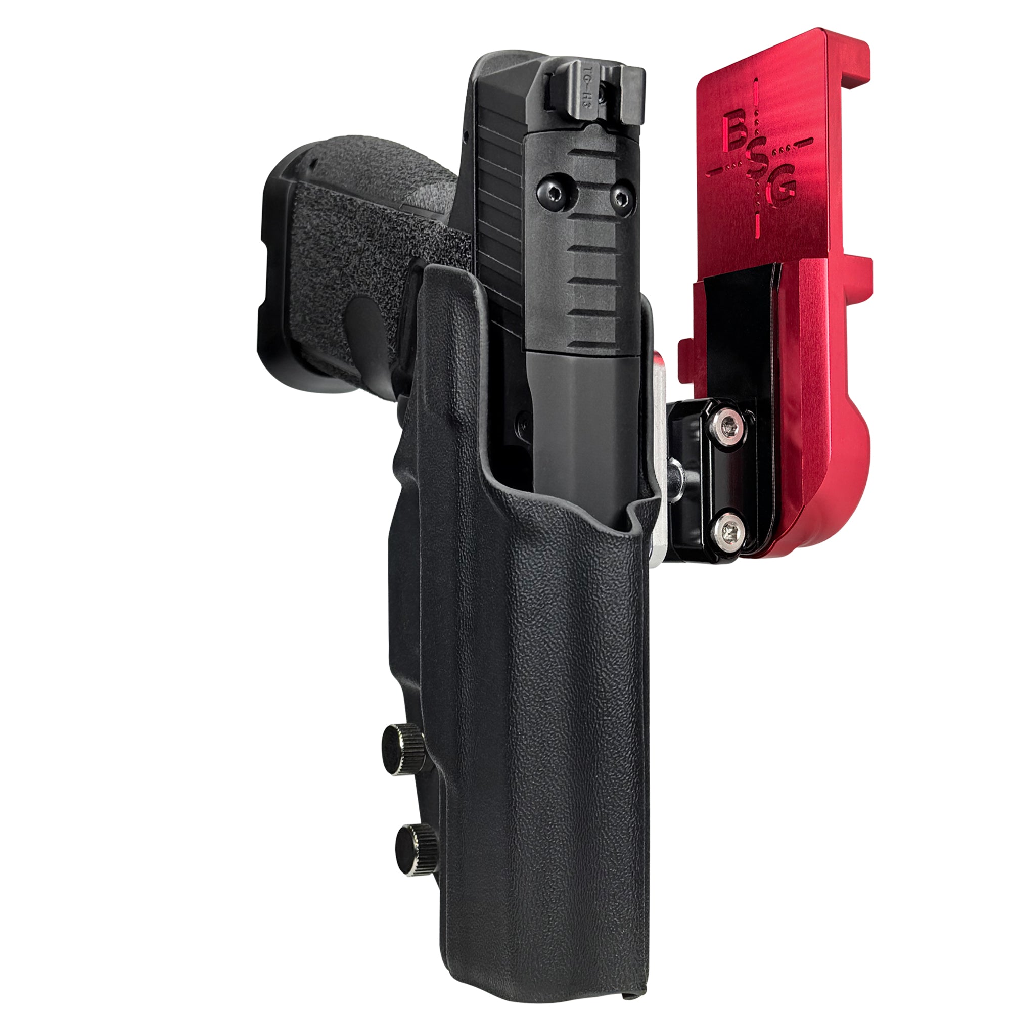 Kimber R7 Mako CC IPSC/USPA Quick Mount Ball Joint Holster with Red Belt Attachment, Black Holster Shell