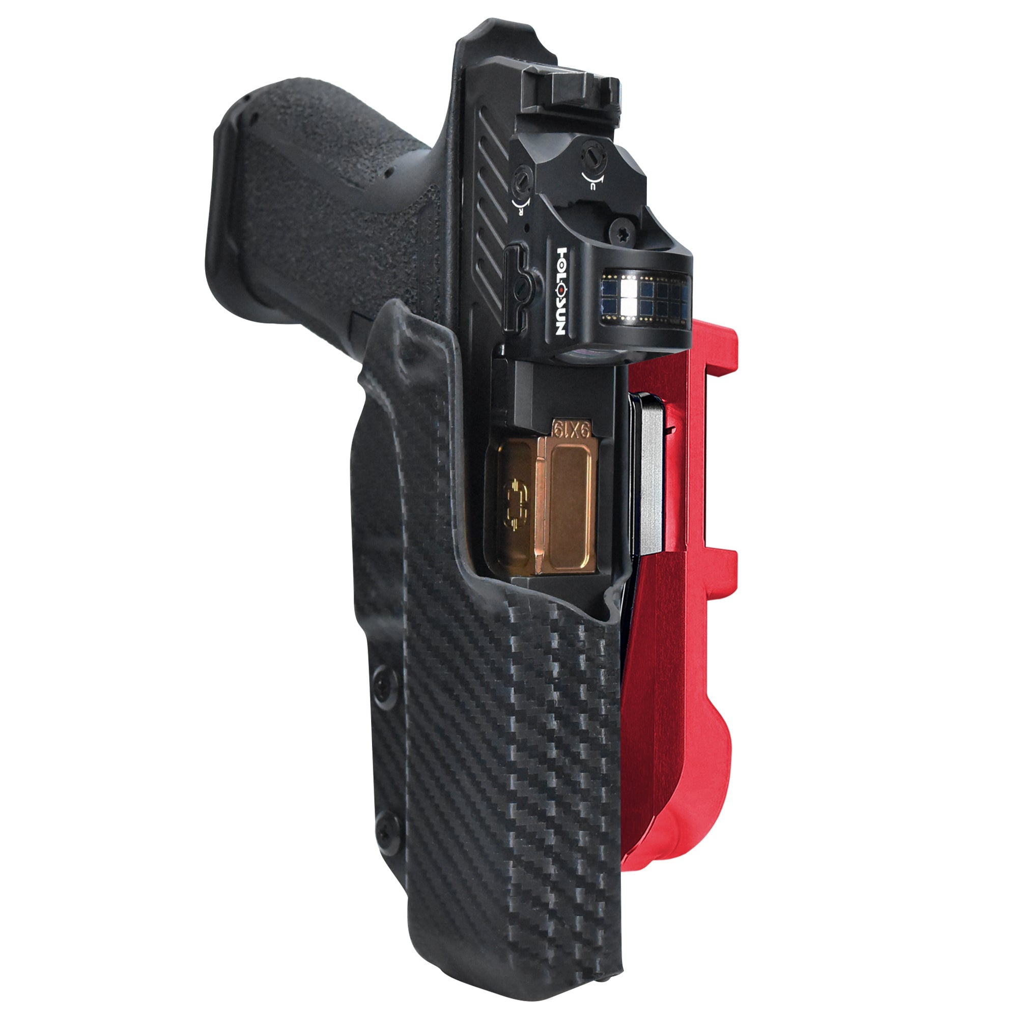 Shadow Systems MR920L IDPA Quick Mount Holster with Red Belt Attachment, Carbon Fiber Holster Shell