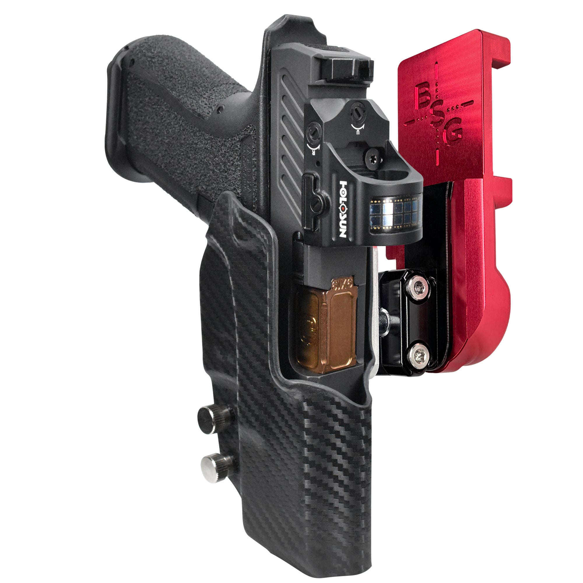 Shadow Systems MR920 IPSC/USPA Quick Mount Ball Joint Holster with Red Belt Attachment, Carbon Fiber Holster Shell