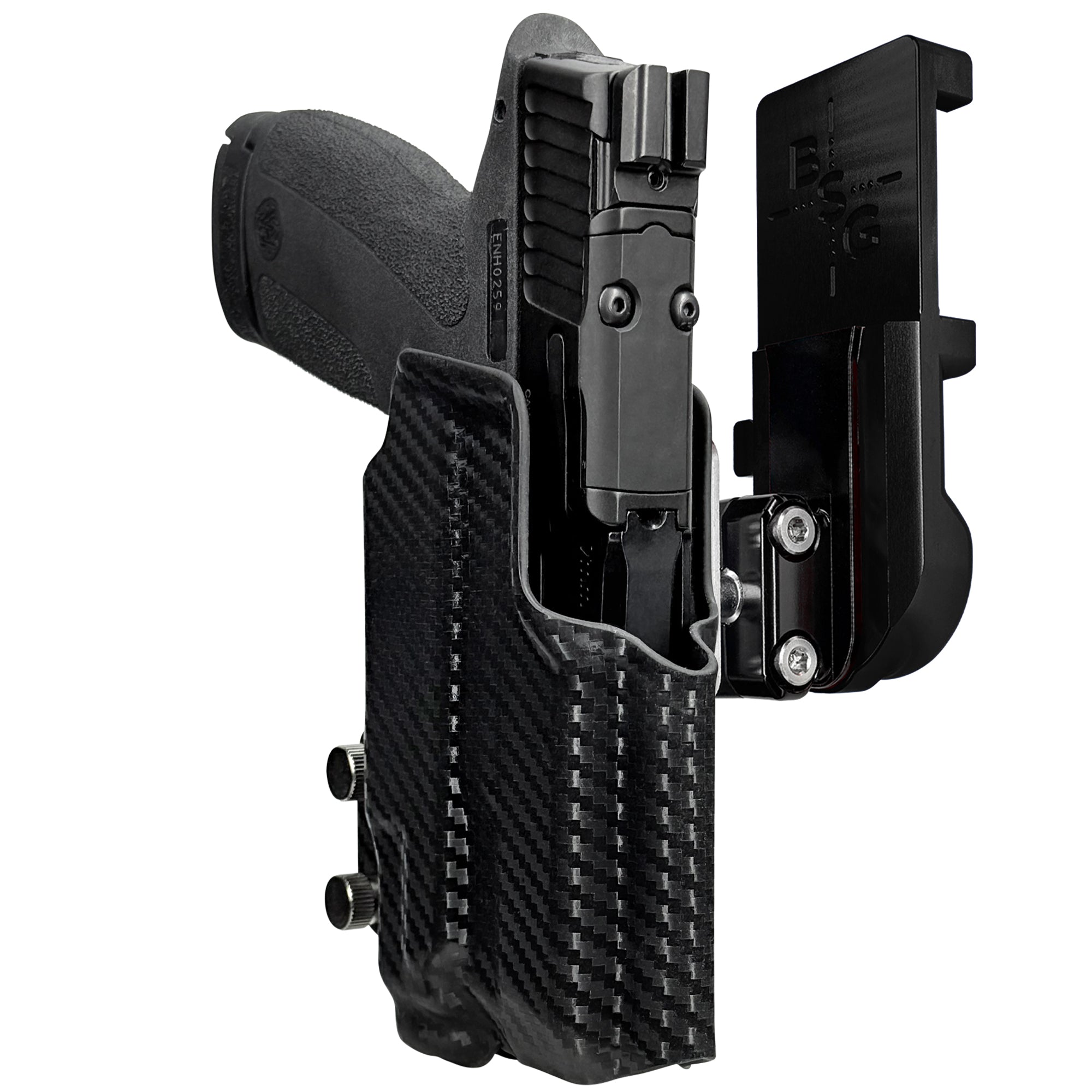 S&W M&P Shield X TLR-7 Sub IPSC/USPA Quick Mount Ball Joint Holster with Black Belt Attachment, Carbon Fiber Holster Shell