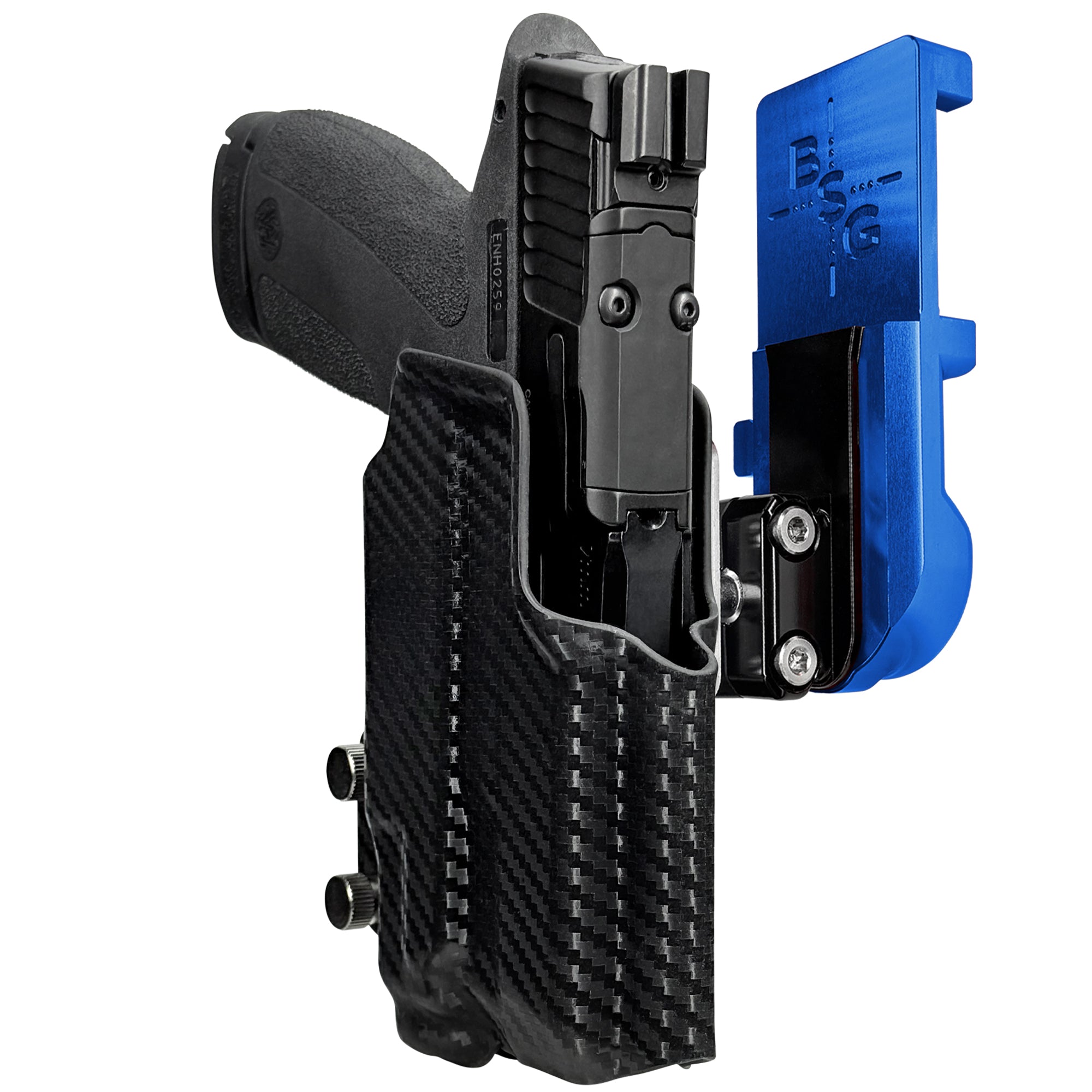 S&W M&P Shield X TLR-7 Sub IPSC/USPA Quick Mount Ball Joint Holster with Blue Belt Attachment, Carbon Fiber Holster Shell