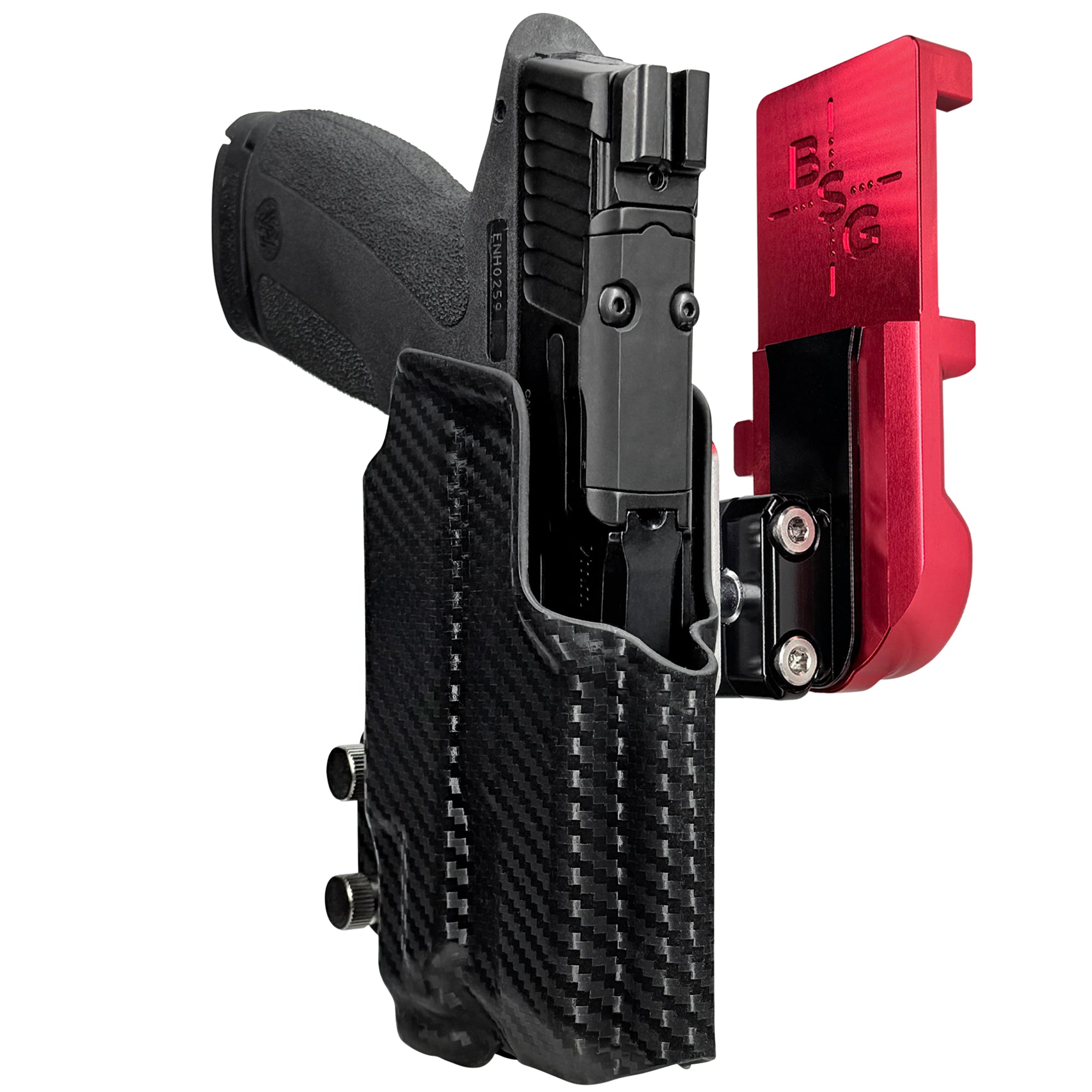 S&W M&P Shield X TLR-7 Sub IPSC/USPA Quick Mount Ball Joint Holster with Red Belt Attachment, Carbon Fiber Holster Shell