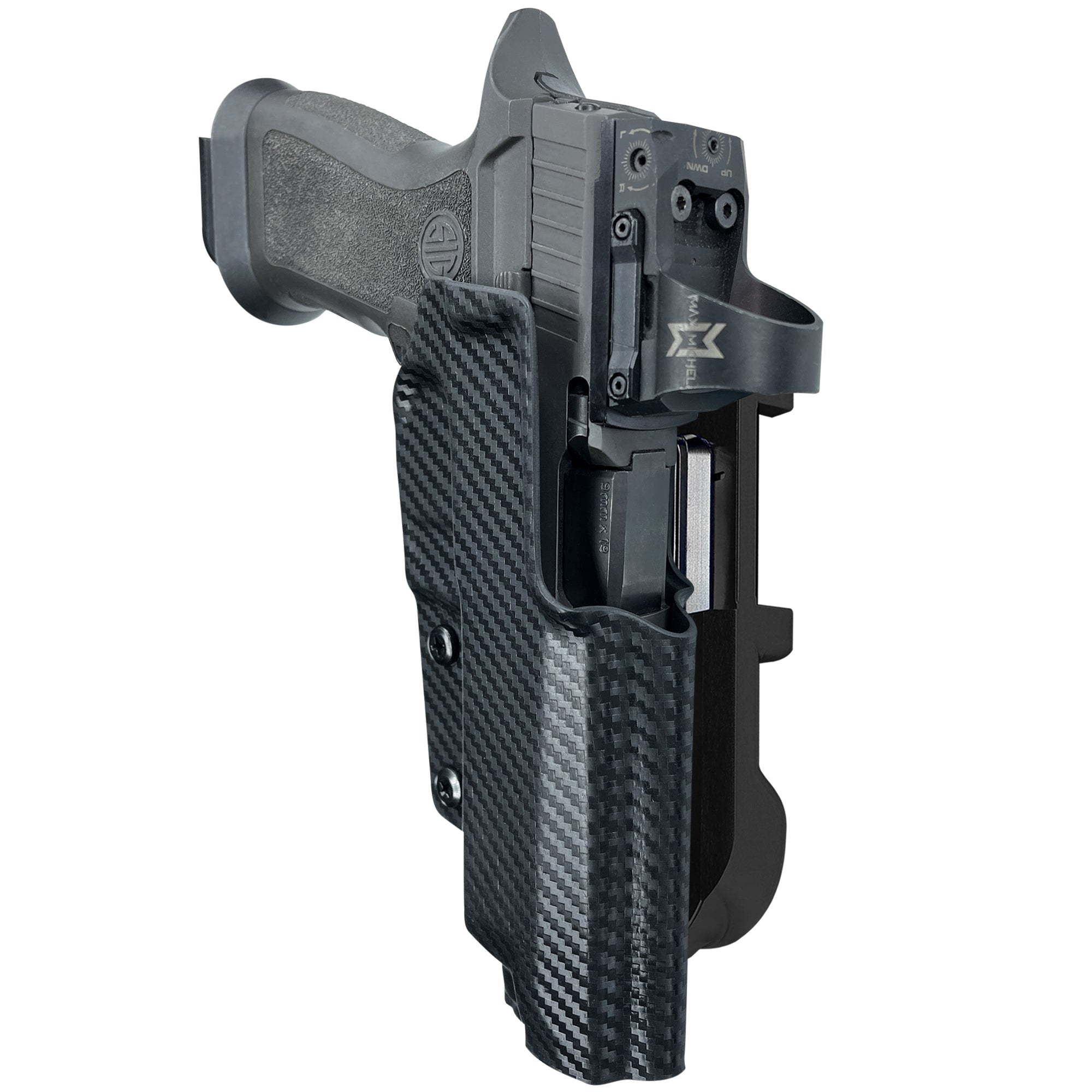 Sig P320 Full Size IDPA Quick Mount Holster with Black Belt Attachment, Carbon Fiber Holster Shell