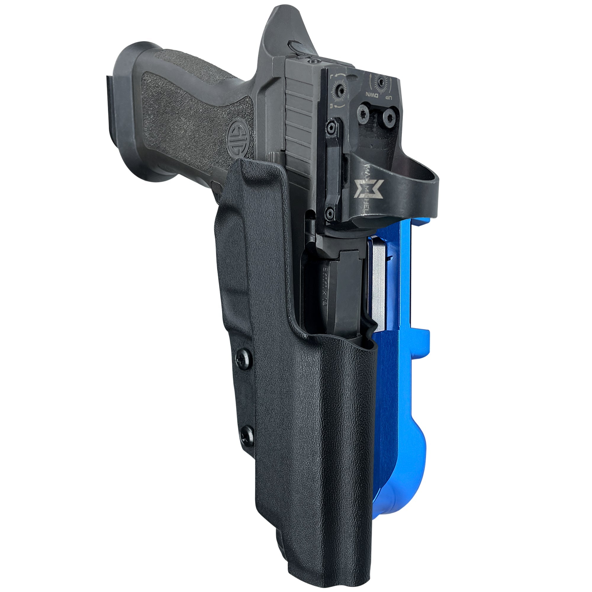 Sig P320 Full Size IDPA Quick Mount Holster with Blue Belt Attachment, Black Holster Shell