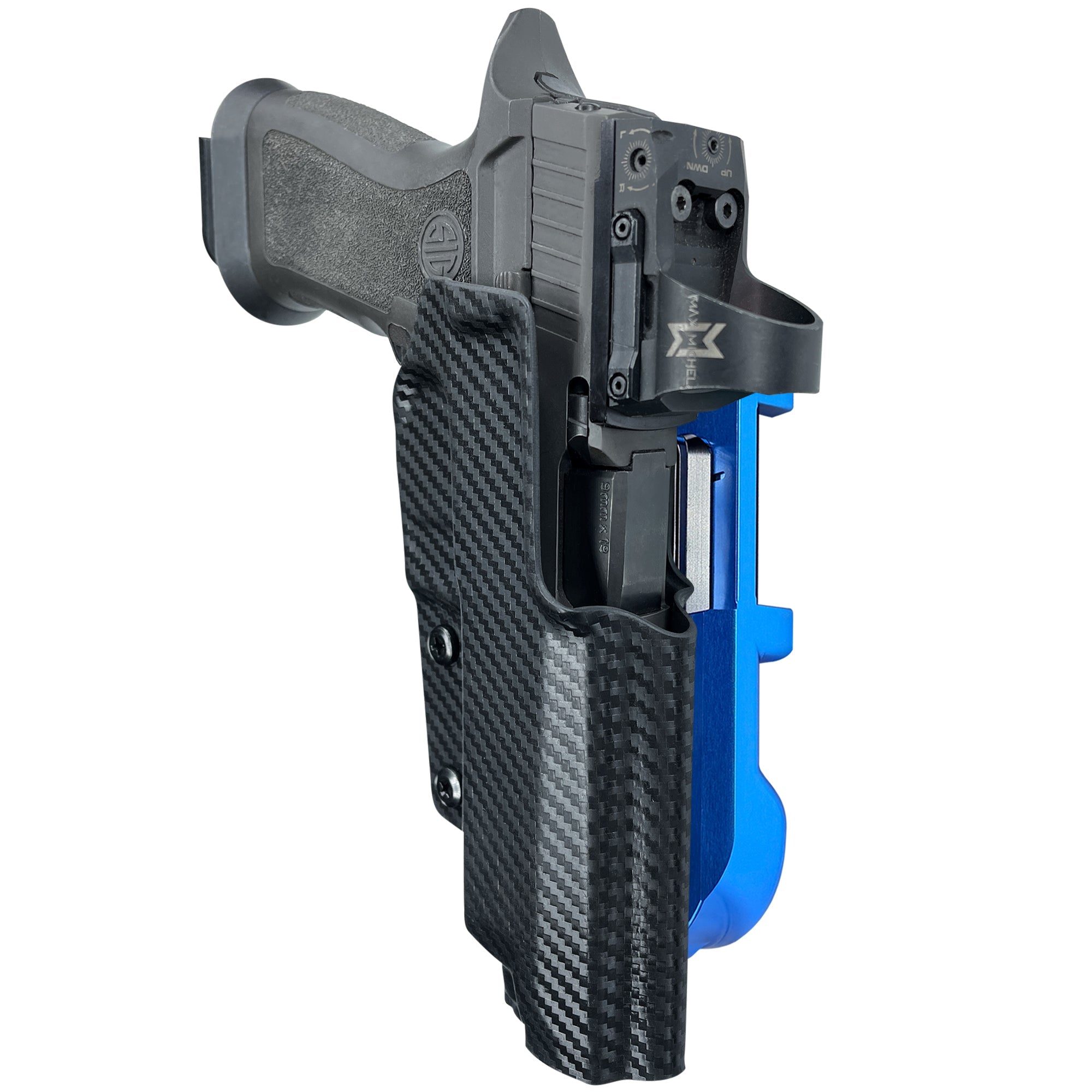 Sig P320 Full Size IDPA Quick Mount Holster with Blue Belt Attachment, Carbon Fiber Holster Shell