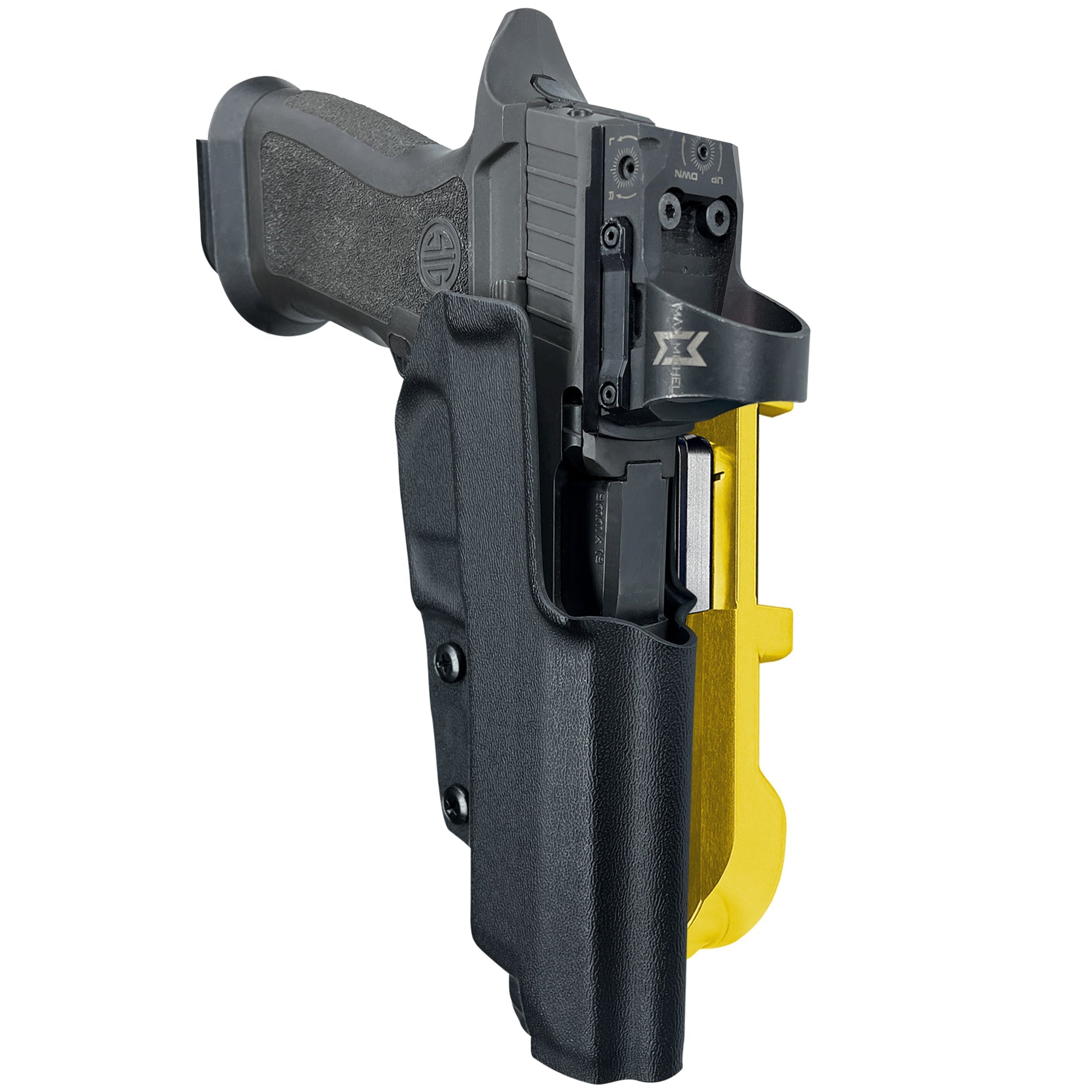 Sig P320 Full Size IDPA Quick Mount Holster with 24K Gold Belt Attachment, Black Holster Shell