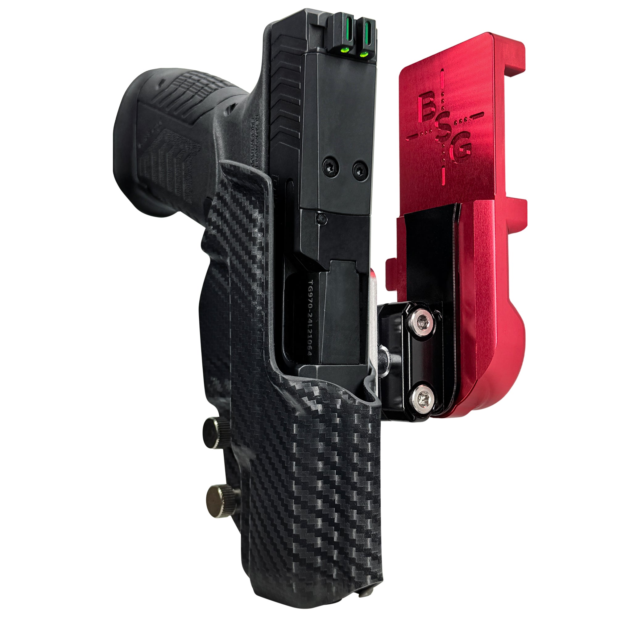 RIA Derya DY9 IPSC/USPA Quick Mount Ball Joint Holster with Red Belt Attachment, Carbon Fiber Holster Shell