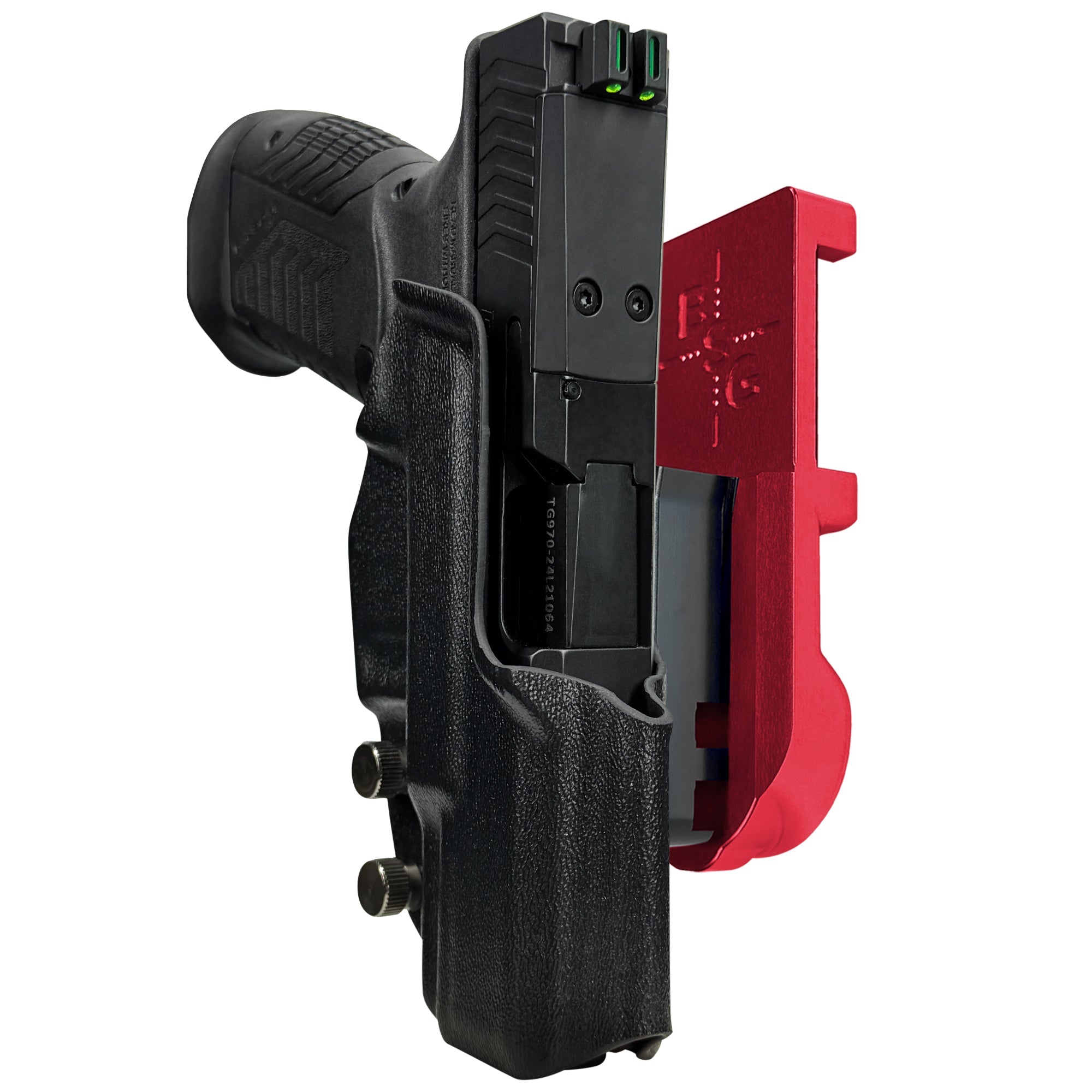 RIA Derya DY9 IPSC/USPA Quick Mount Holster with Red Belt Attachment, Black Holster Shell