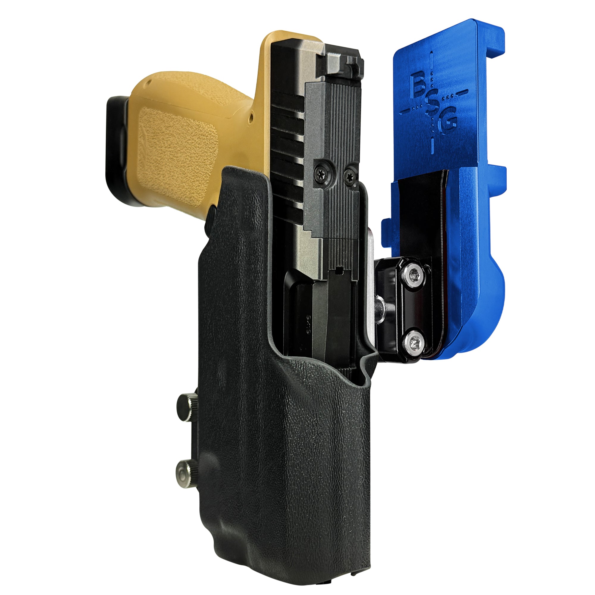 Rost RM1C w TLR7X IPSC/USPA Quick Mount Ball Joint Holster with Blue Belt Attachment, Black Holster Shell