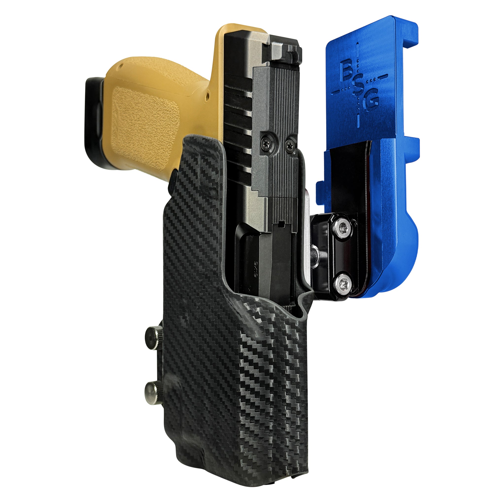 Rost RM1C w TLR7X IPSC/USPA Quick Mount Ball Joint Holster with Blue Belt Attachment, Carbon Fiber Holster Shell