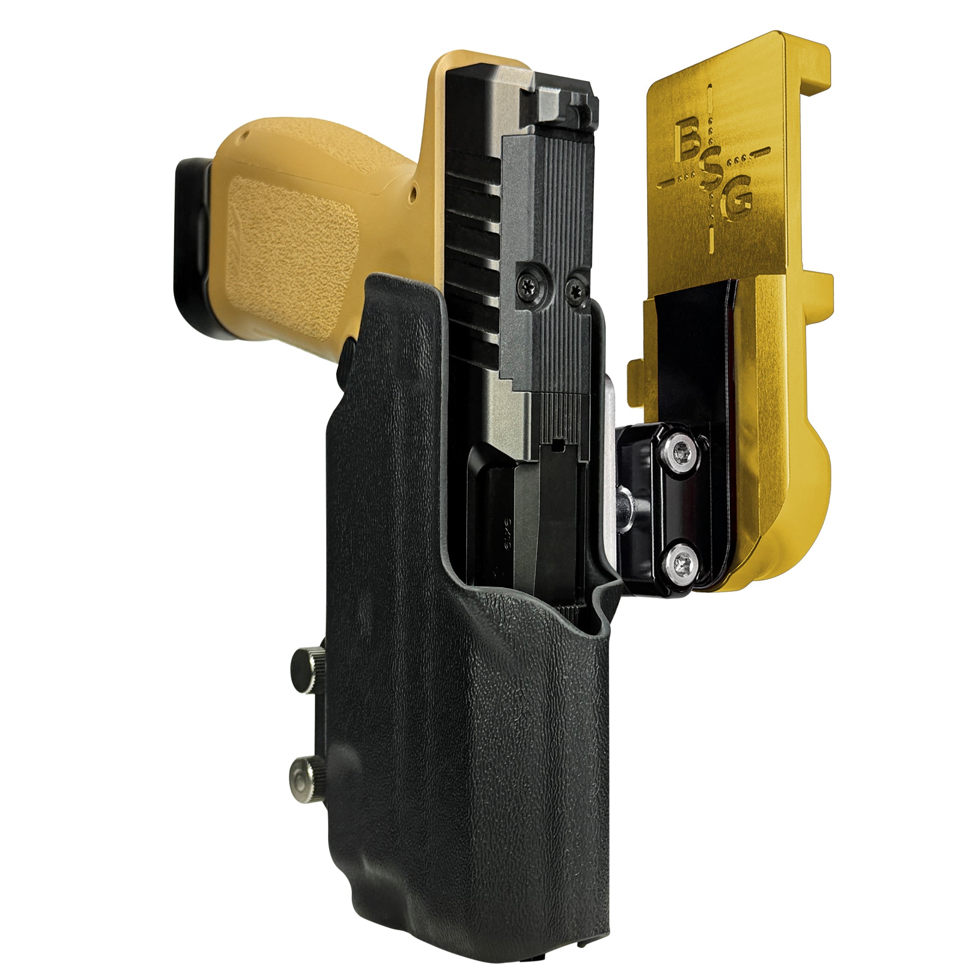 Rost RM1C w TLR7X IPSC/USPA Quick Mount Ball Joint Holster with 24K Gold Belt Attachment, Black Holster Shell