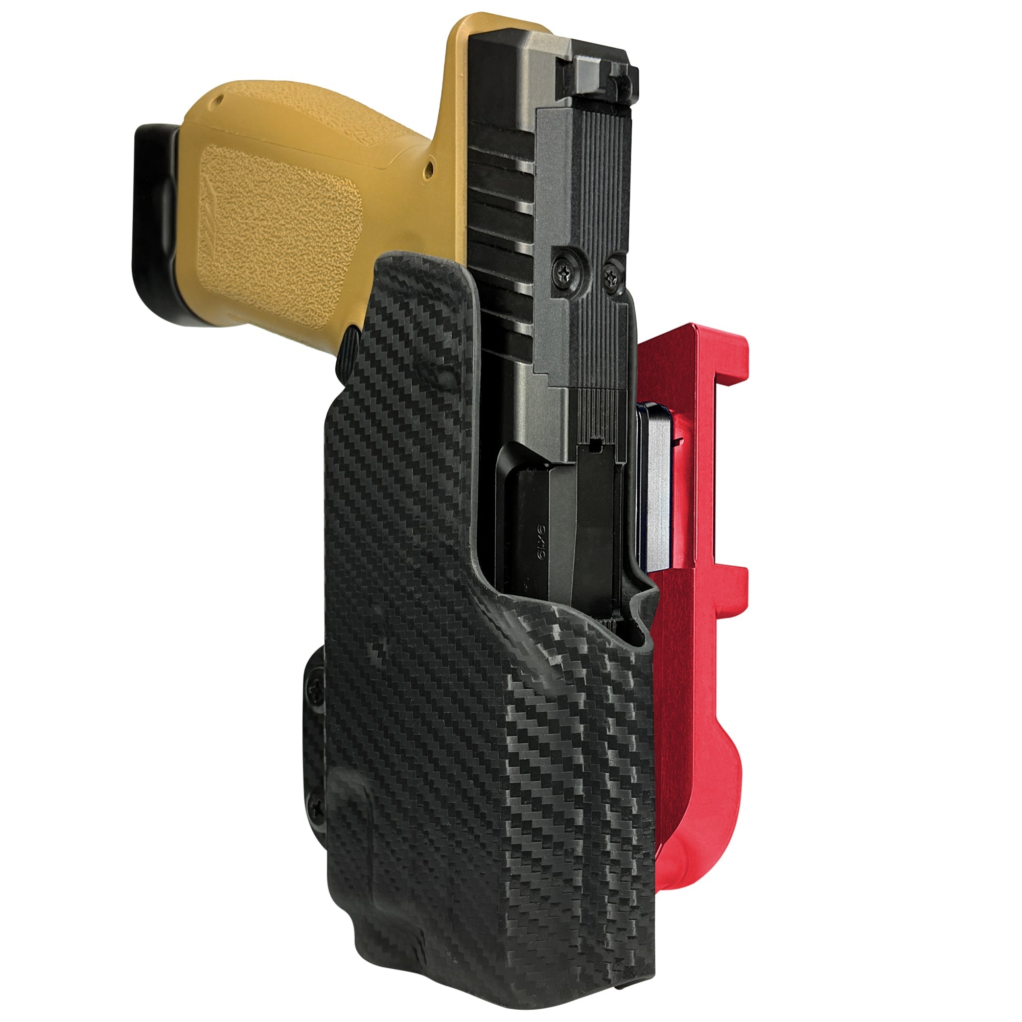 Rost RM1C w TLR7X IDPA Quick Mount Holster with Red Belt Attachment, Carbon Fiber Holster Shell
