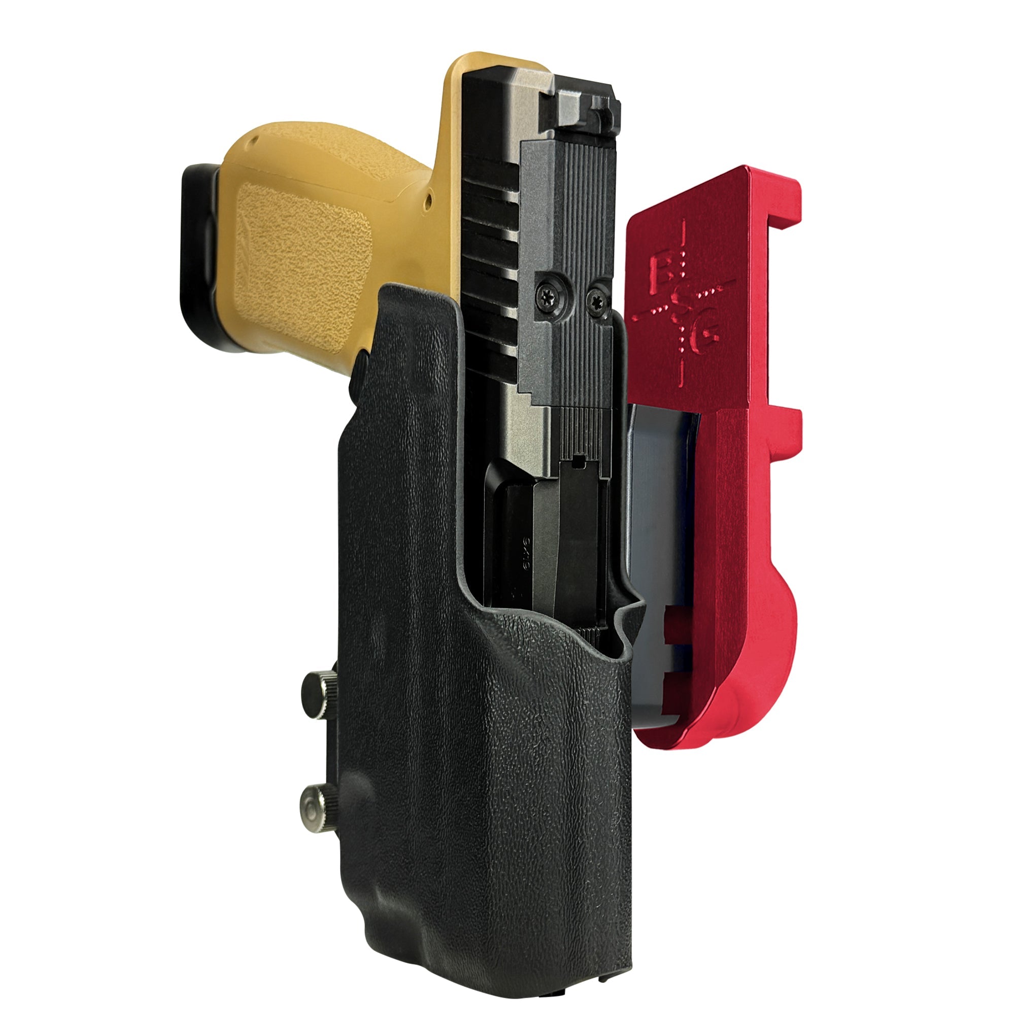 Rost RM1C w TLR7X IPSC/USPA Quick Mount Holster with Red Belt Attachment, Black Holster Shell