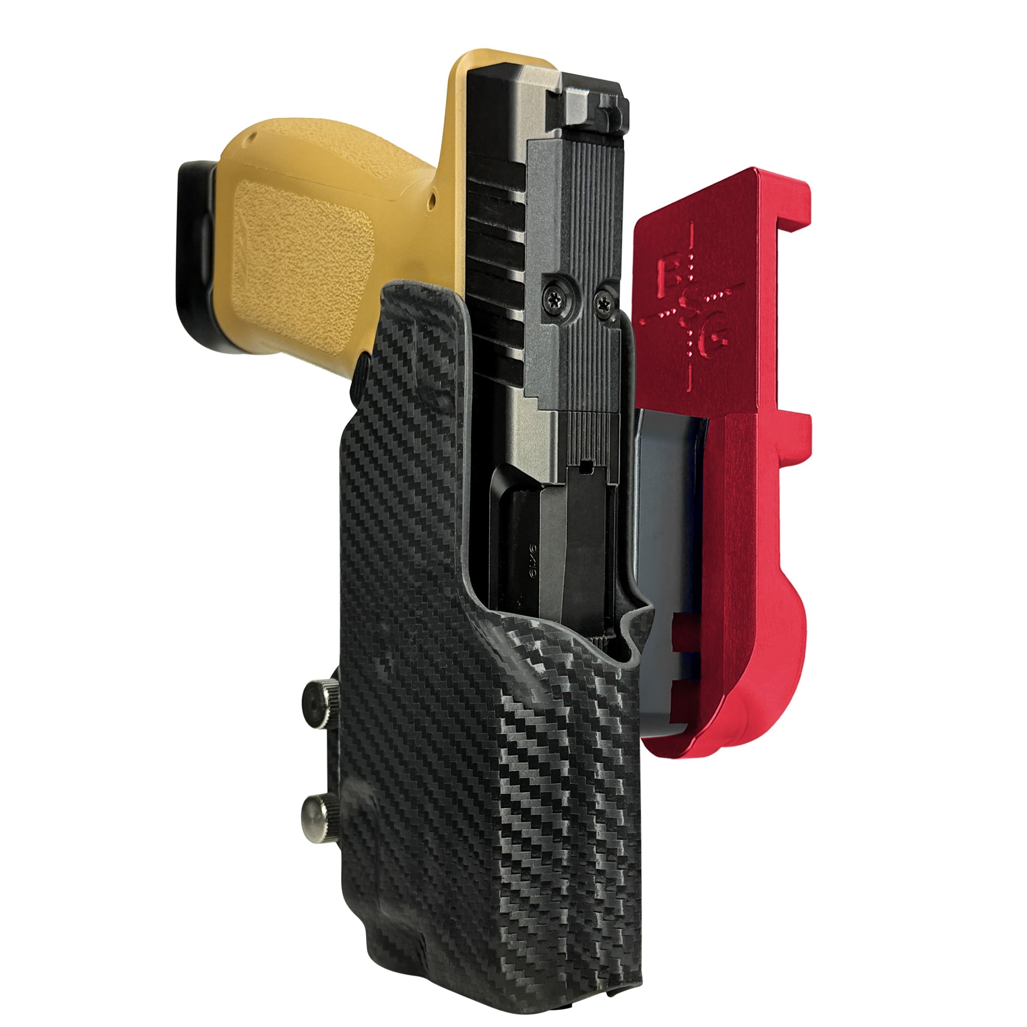 Rost RM1C w TLR7X IPSC/USPA Quick Mount Holster with Red Belt Attachment, Carbon Fiber Holster Shell