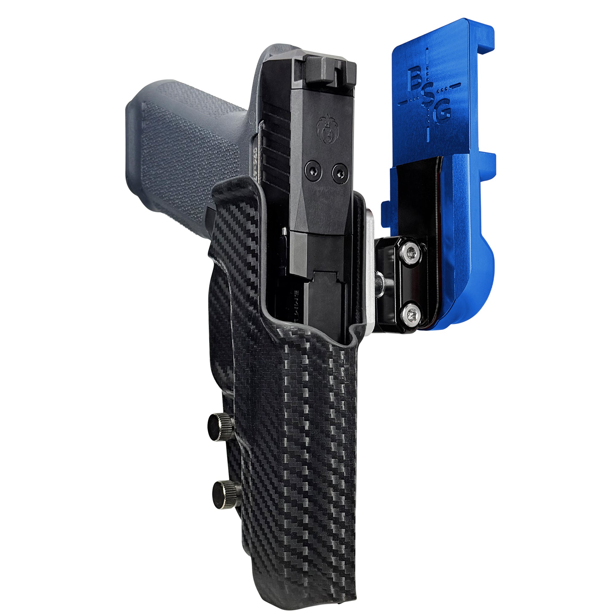 Staccato HD P4 IPSC/USPA Quick Mount Ball Joint Holster with Blue Belt Attachment, Carbon Fiber Holster Shell