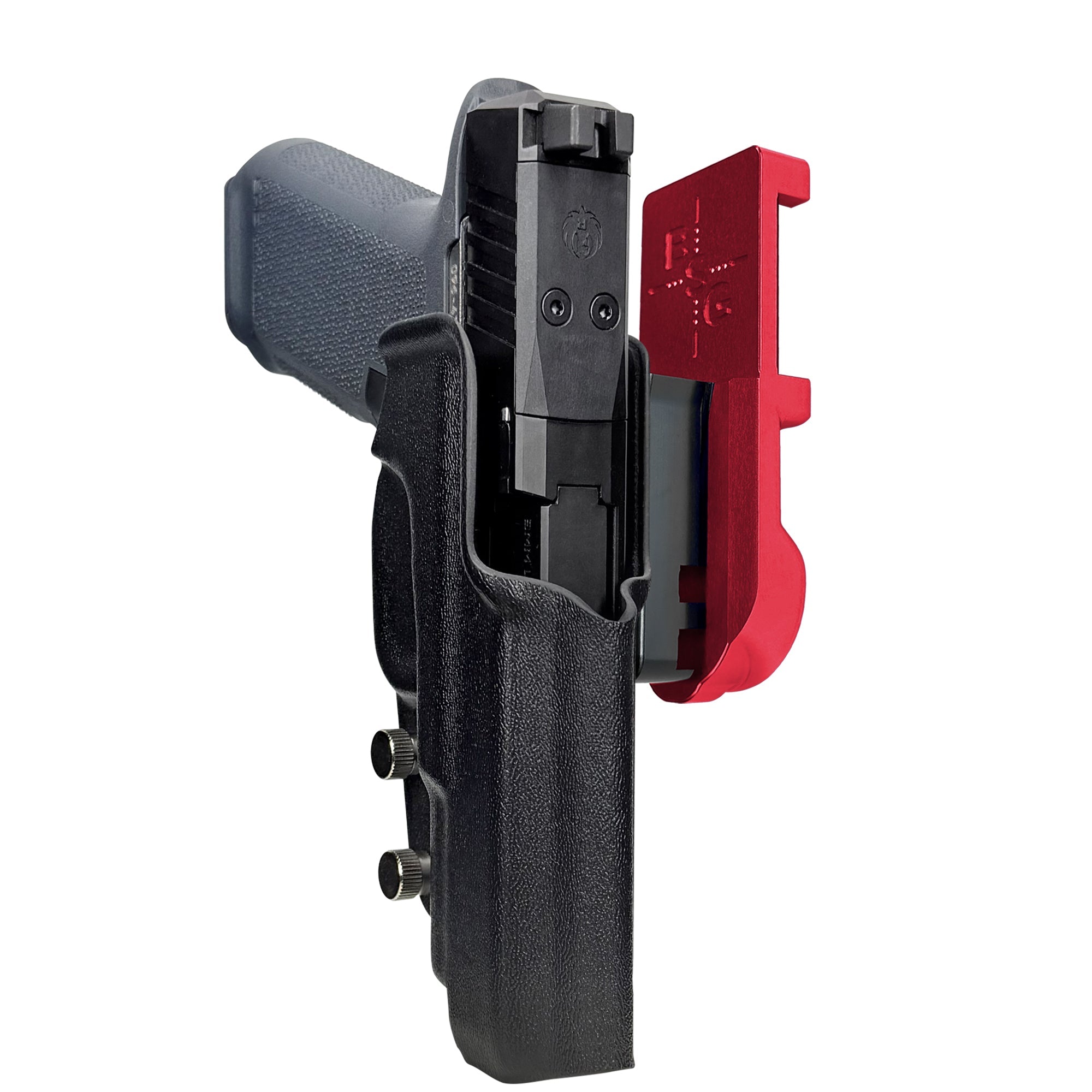 Ruger RXM 4.5'' IPSC/USPA Quick Mount Holster with Red Belt Attachment, Black Holster Shell