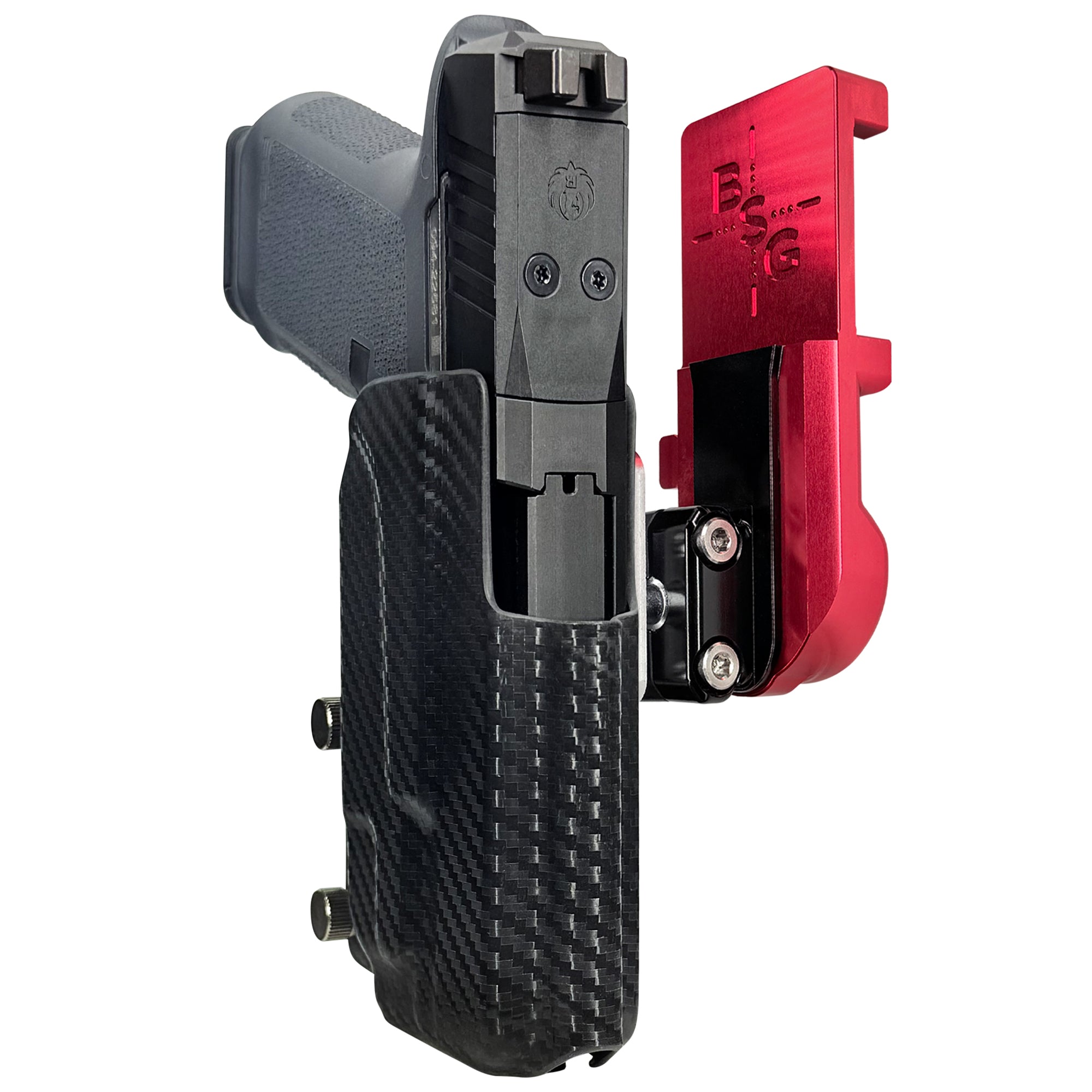 Ruger RXM TLR7X IPSC/USPA Quick Mount Ball Joint Holster with Red Belt Attachment, Carbon Fiber Holster Shell