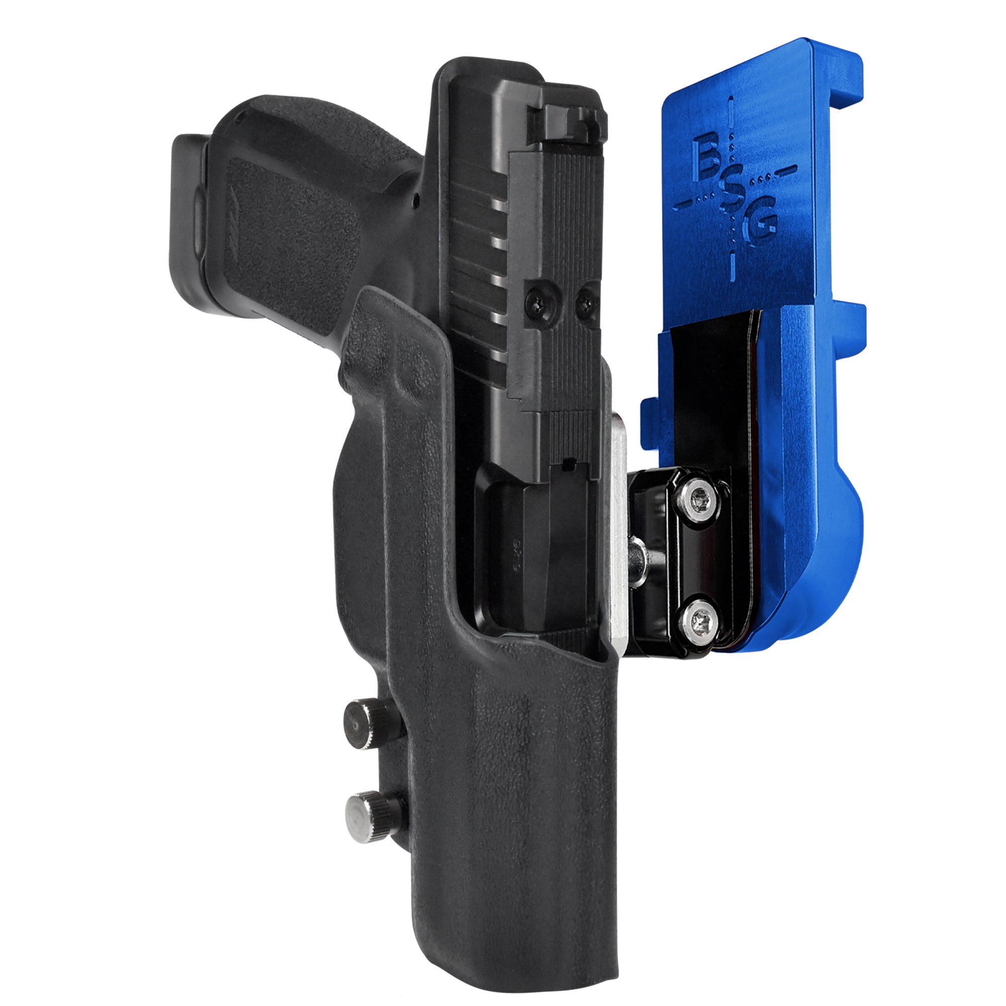 Rost Martin RM1C IPSC/USPA Quick Mount Ball Joint Holster with Blue Belt Attachment, Black Holster Shell