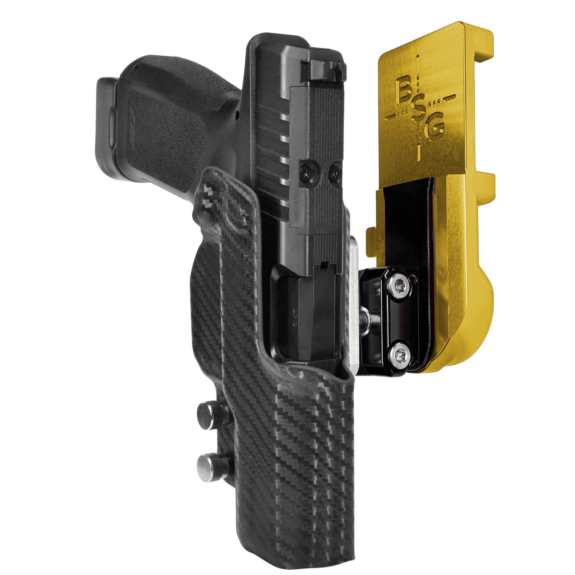 Rost Martin RM1C IPSC/USPA Quick Mount Ball Joint Holster with 24K Gold Belt Attachment, Carbon Fiber Holster Shell