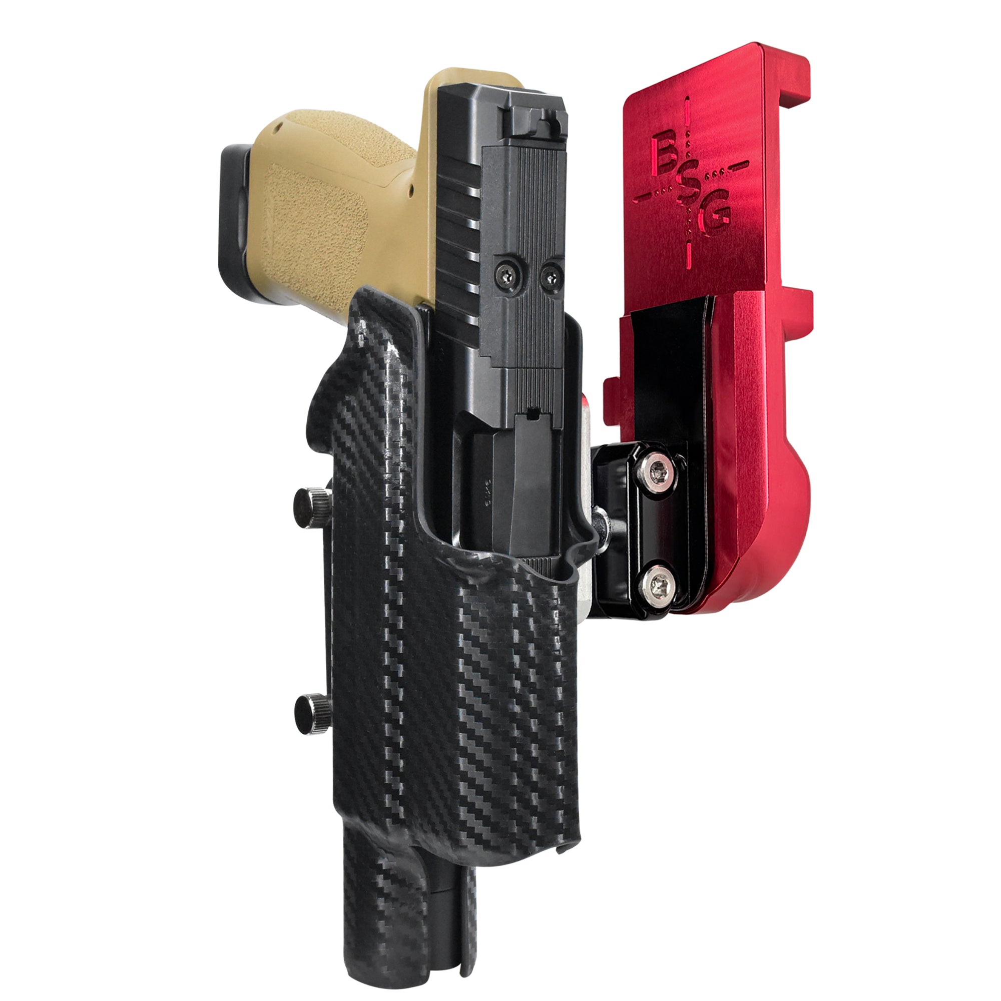Rost RM1C X300U-A IPSC/USPA Quick Mount Ball Joint Holster with Red Belt Attachment, Carbon Fiber Holster Shell