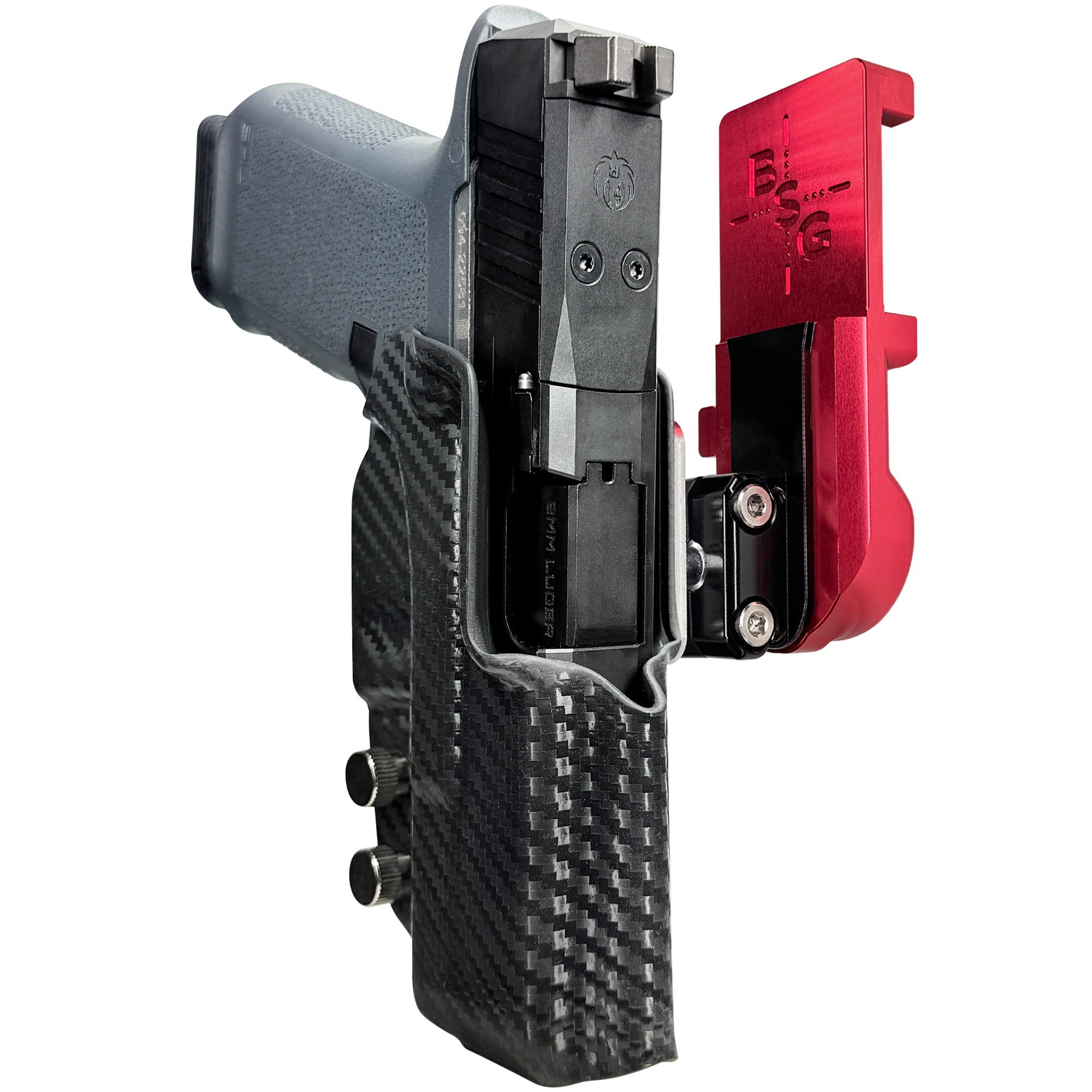 Ruger RXM IPSC/USPA Quick Mount Ball Joint Holster with Red Belt Attachment, Carbon Fiber Holster Shell