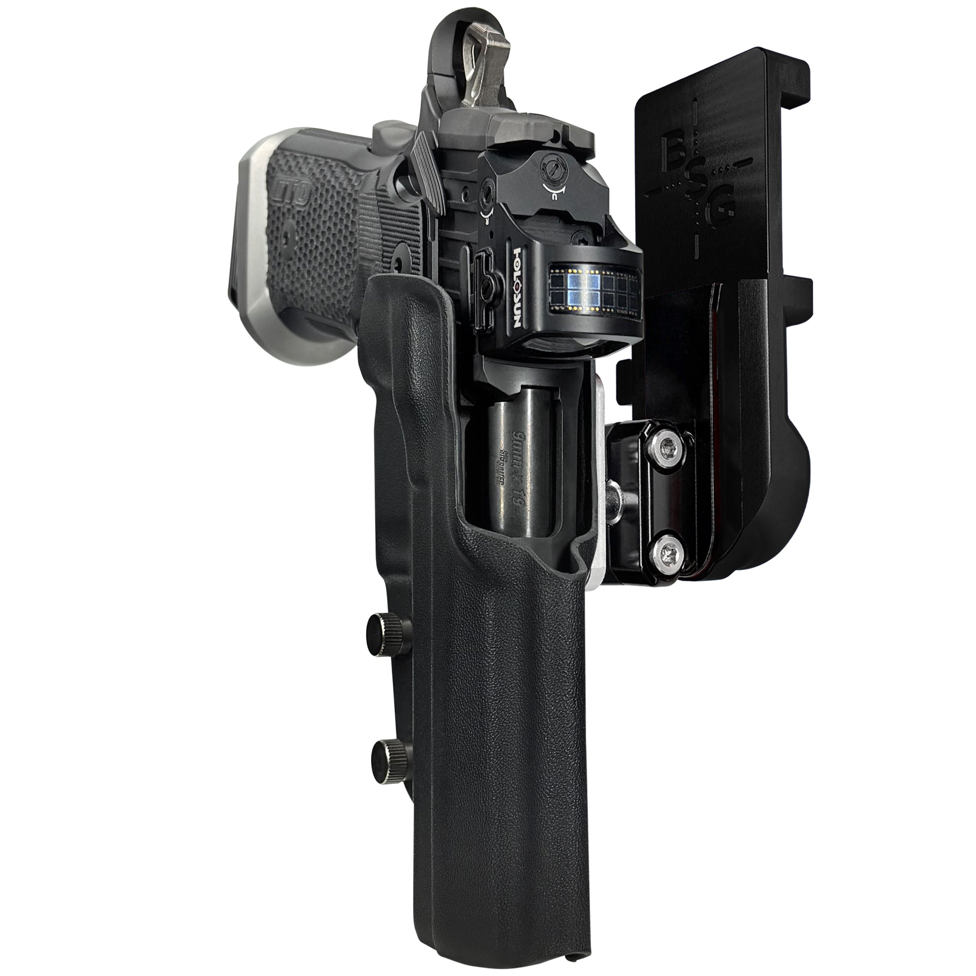 Sig P211-GTO IPSC/USPA Quick Mount Ball Joint Holster with Black Belt Attachment, Black Holster Shell