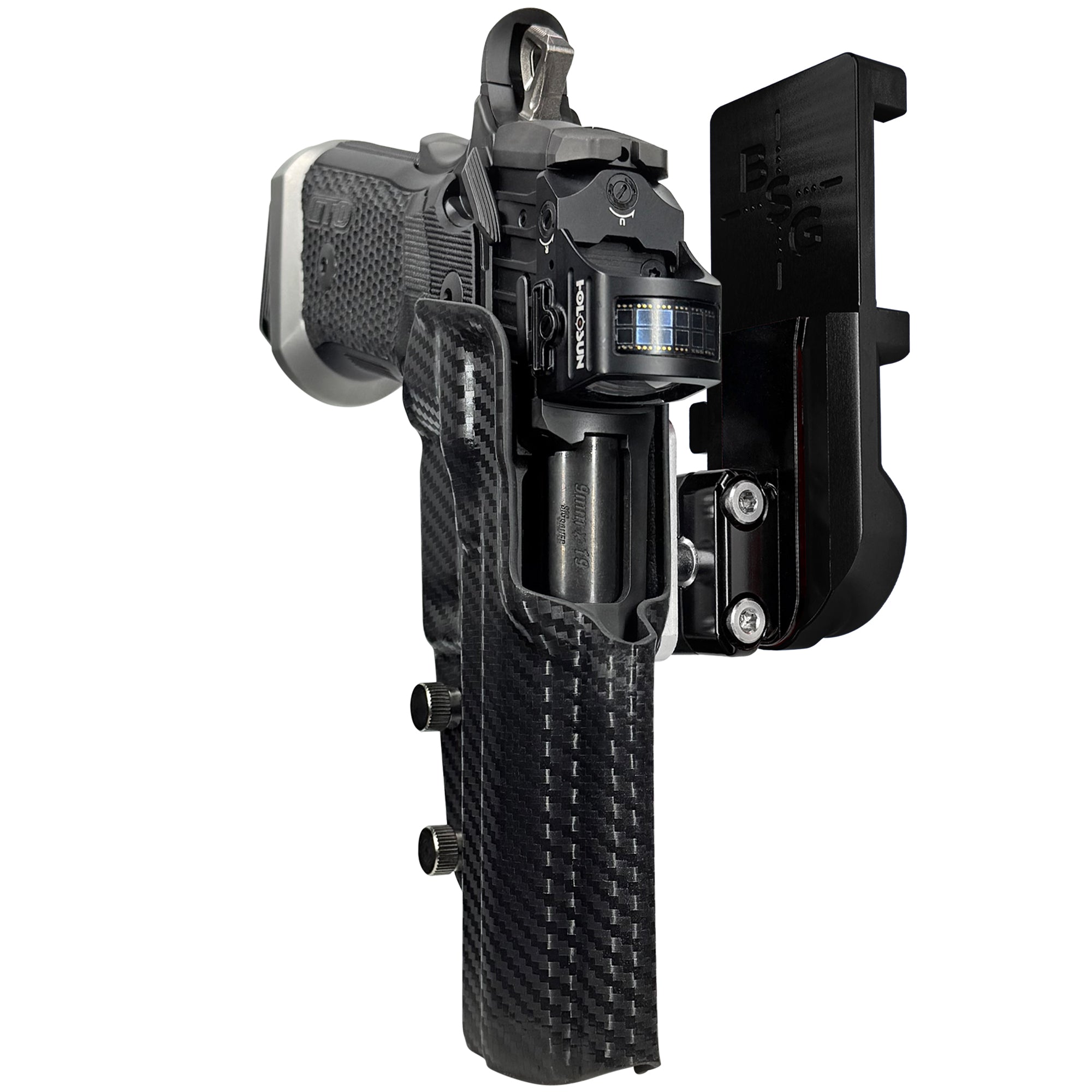 Sig P211-GTO IPSC/USPA Quick Mount Ball Joint Holster with Black Belt Attachment, Carbon Fiber Holster Shell