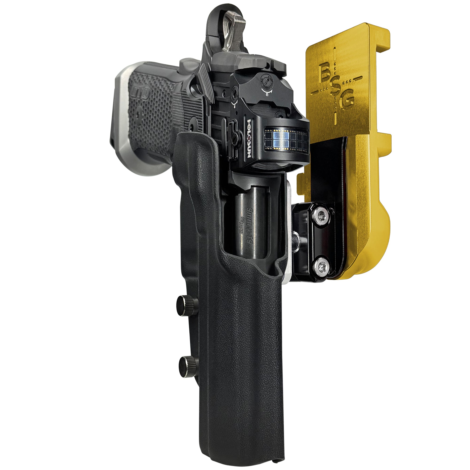 Sig P211-GTO IPSC/USPA Quick Mount Ball Joint Holster with 24K Gold Belt Attachment, Black Holster Shell