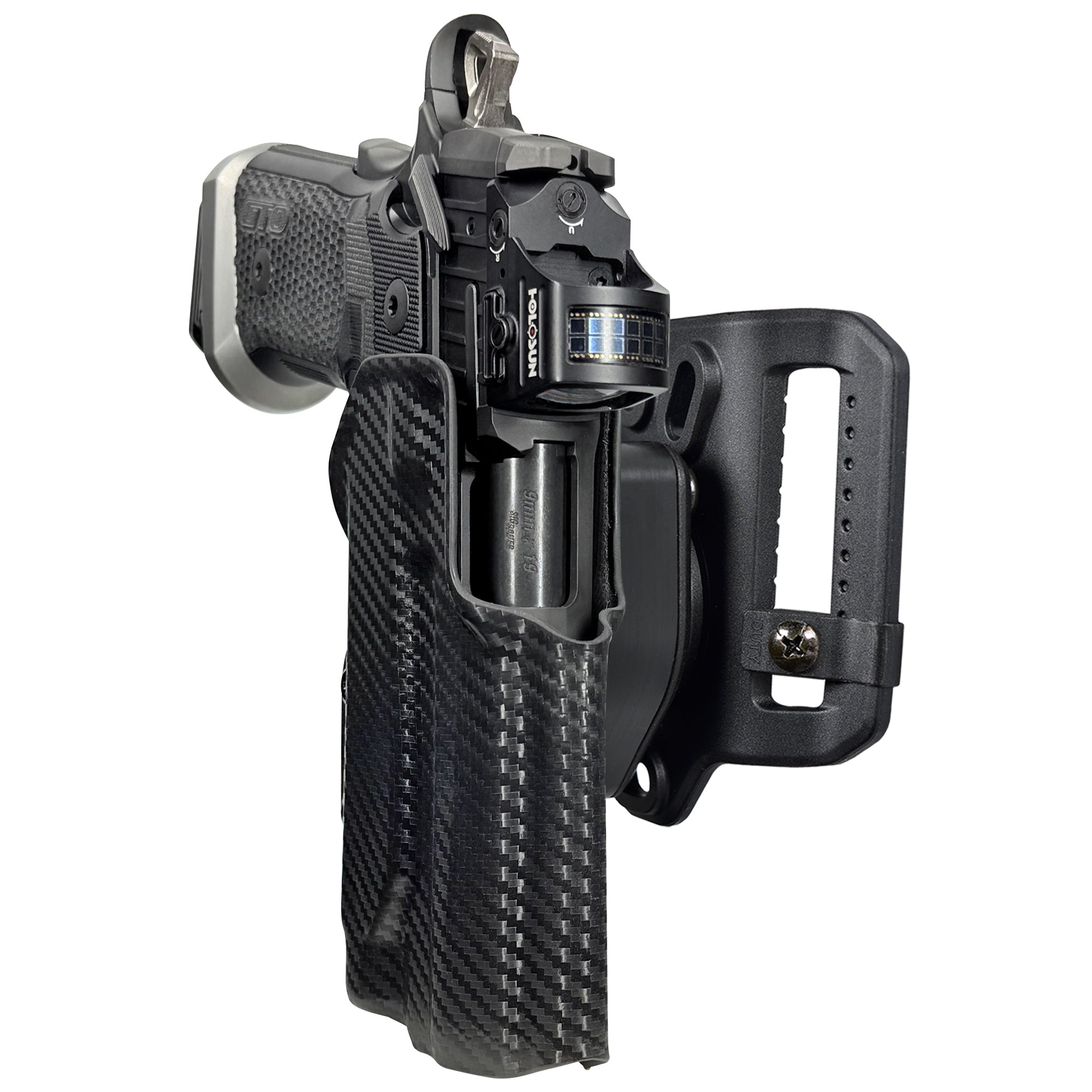 Sig P211 w Holosun P.ID Quick Release Belt Loop Holster in Carbon Fiber