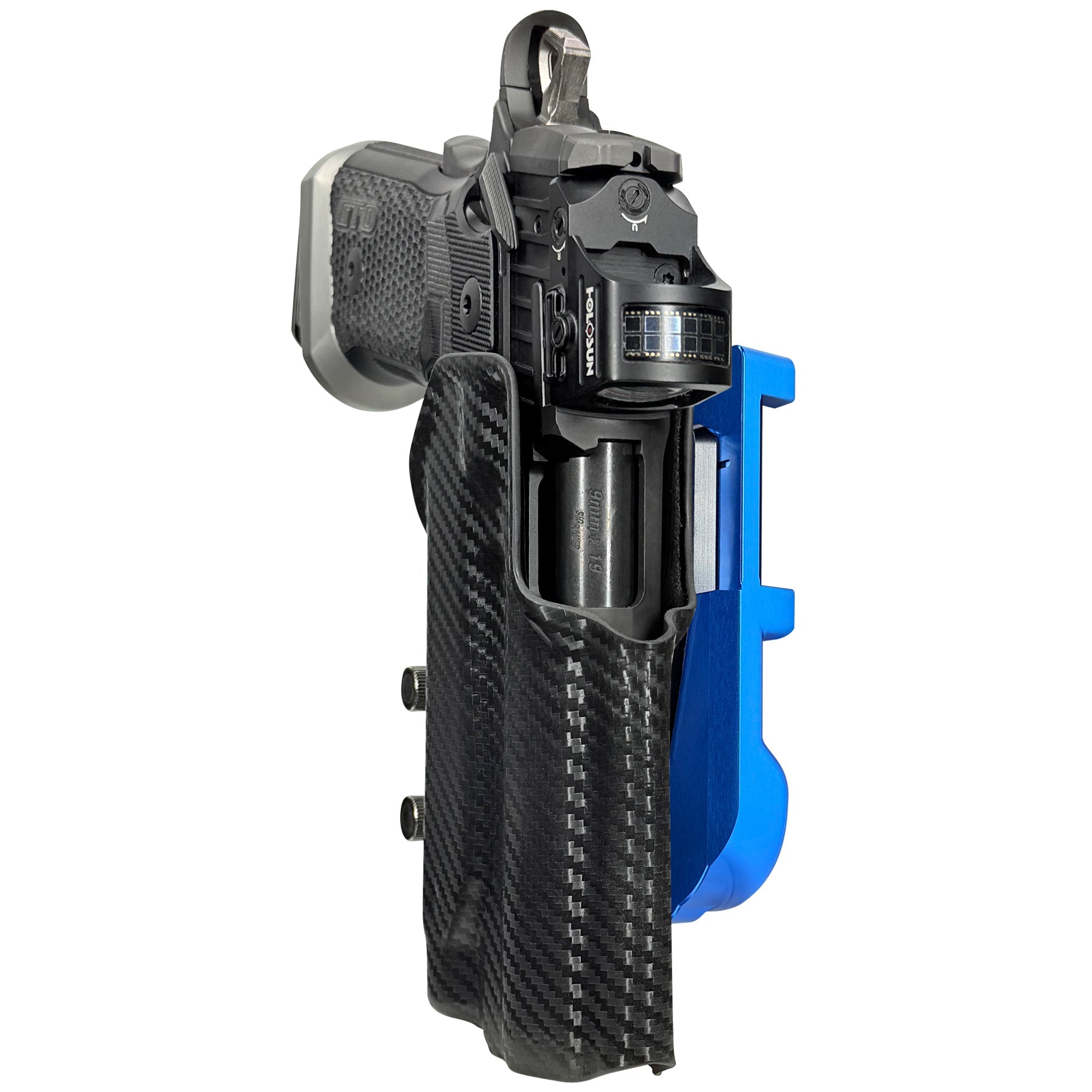 Sig P211 w/ P.ID IDPA Quick Mount Holster with Blue Belt Attachment, Carbon Fiber Holster Shell