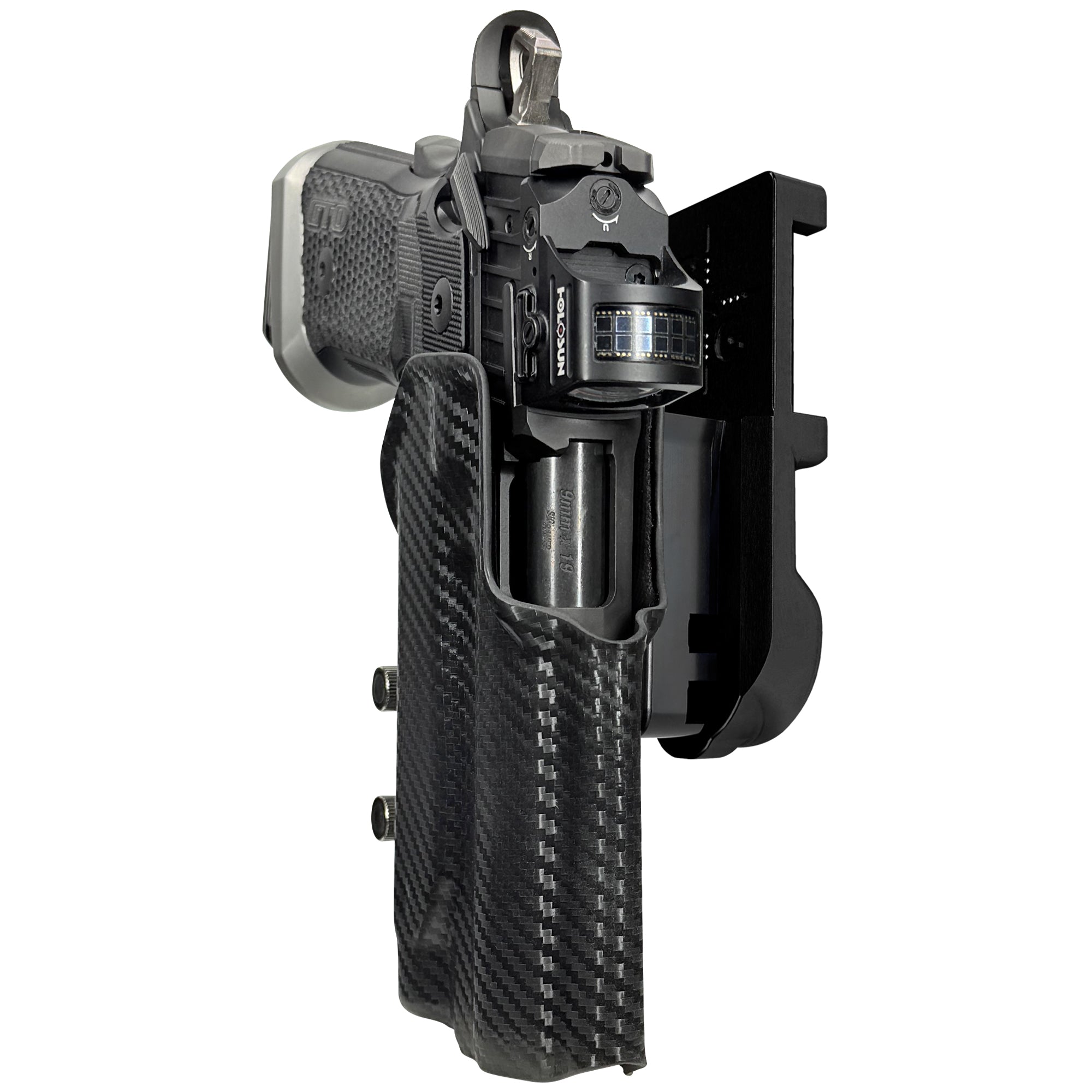 Sig P211 w/ P.ID IPSC/USPA Quick Mount Holster with Black Belt Attachment, Carbon Fiber Holster Shell