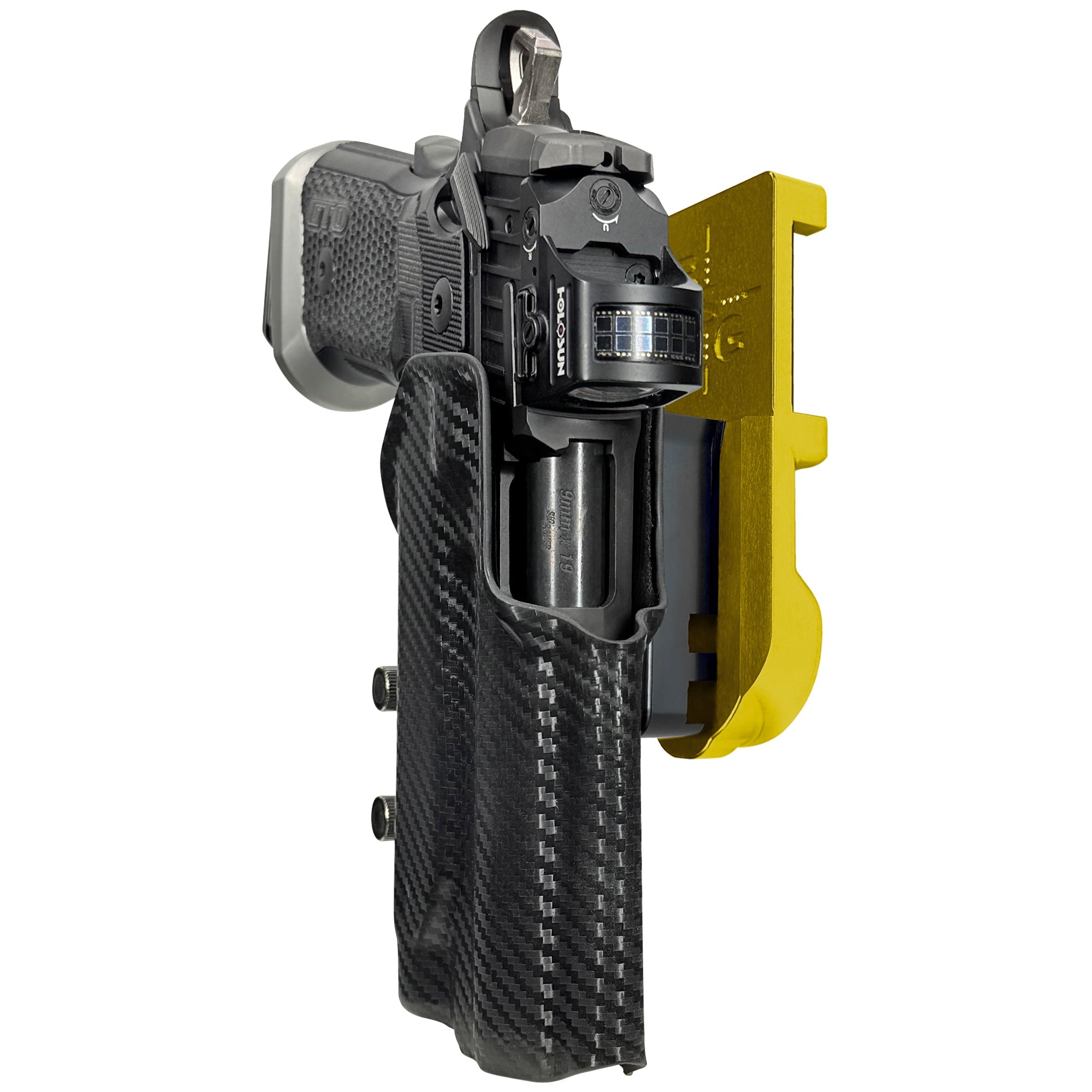 Sig P211 w/ P.ID IPSC/USPA Quick Mount Holster with 24K Gold Belt Attachment, Carbon Fiber Holster Shell