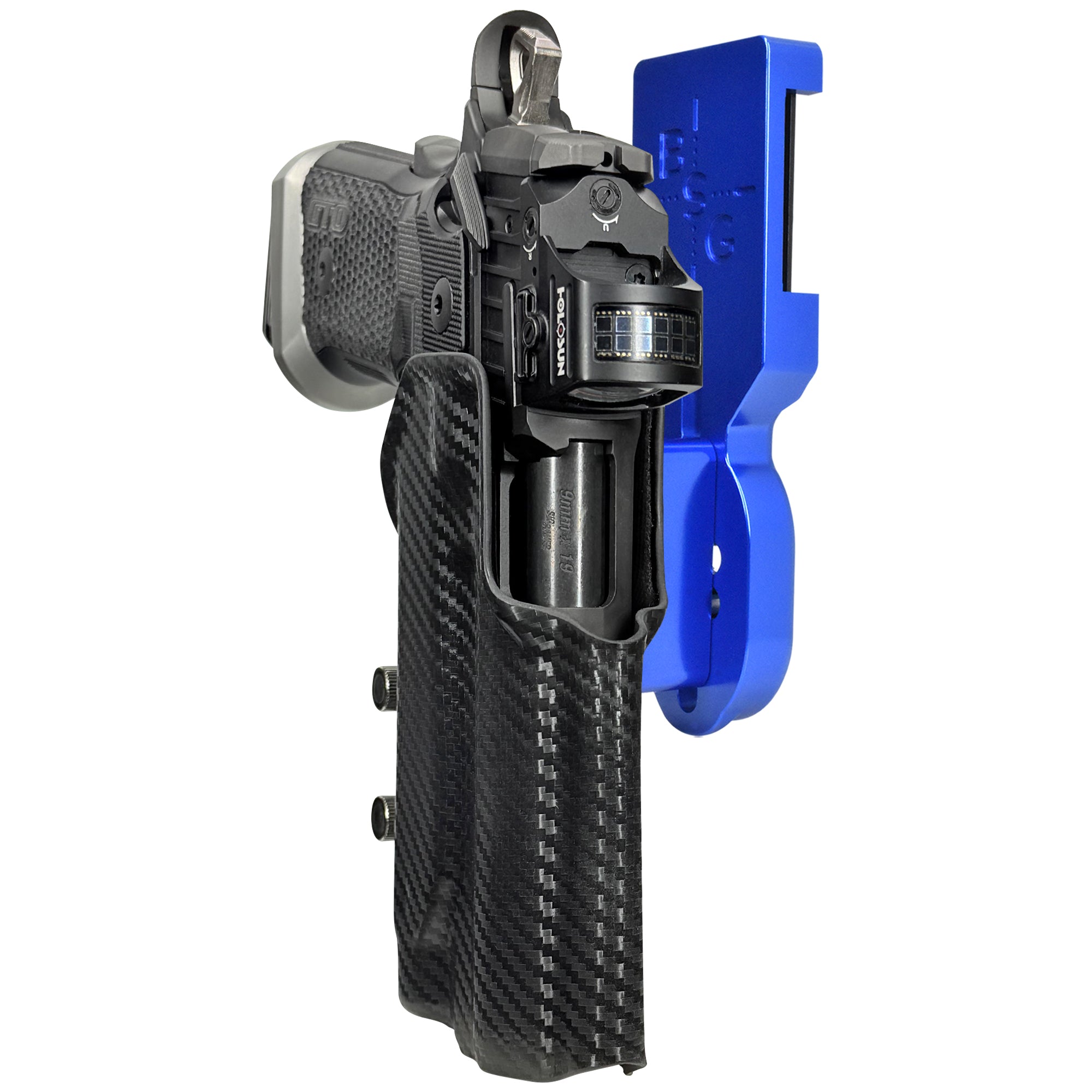 Sig P211 w Holosun P.ID Pro Heavy Duty Competition Holster in Blue / Carbon Fiber