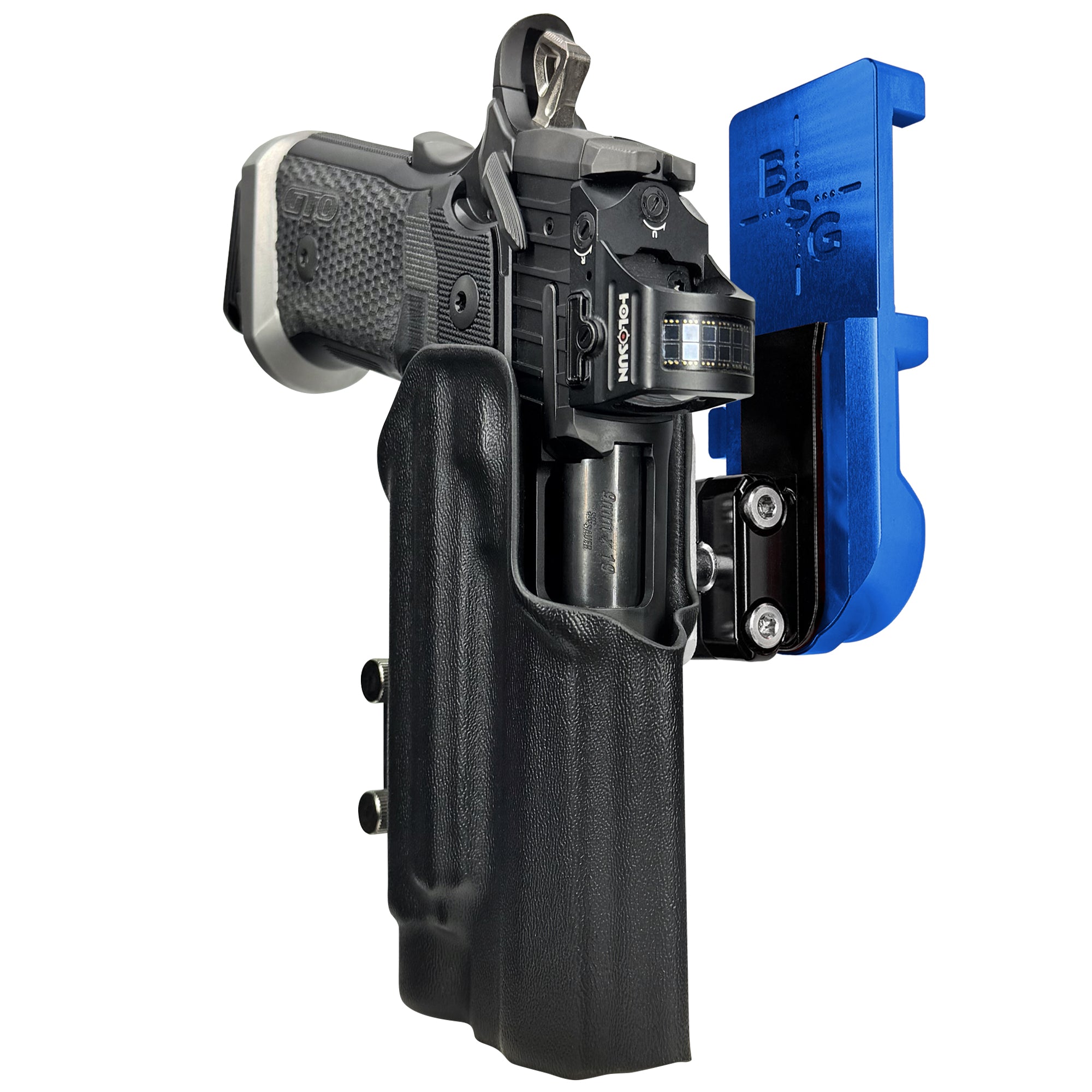 Sig P211 w/ TLR-1HLX IPSC/USPA Quick Mount Ball Joint Holster with Blue Belt Attachment, Black Holster Shell