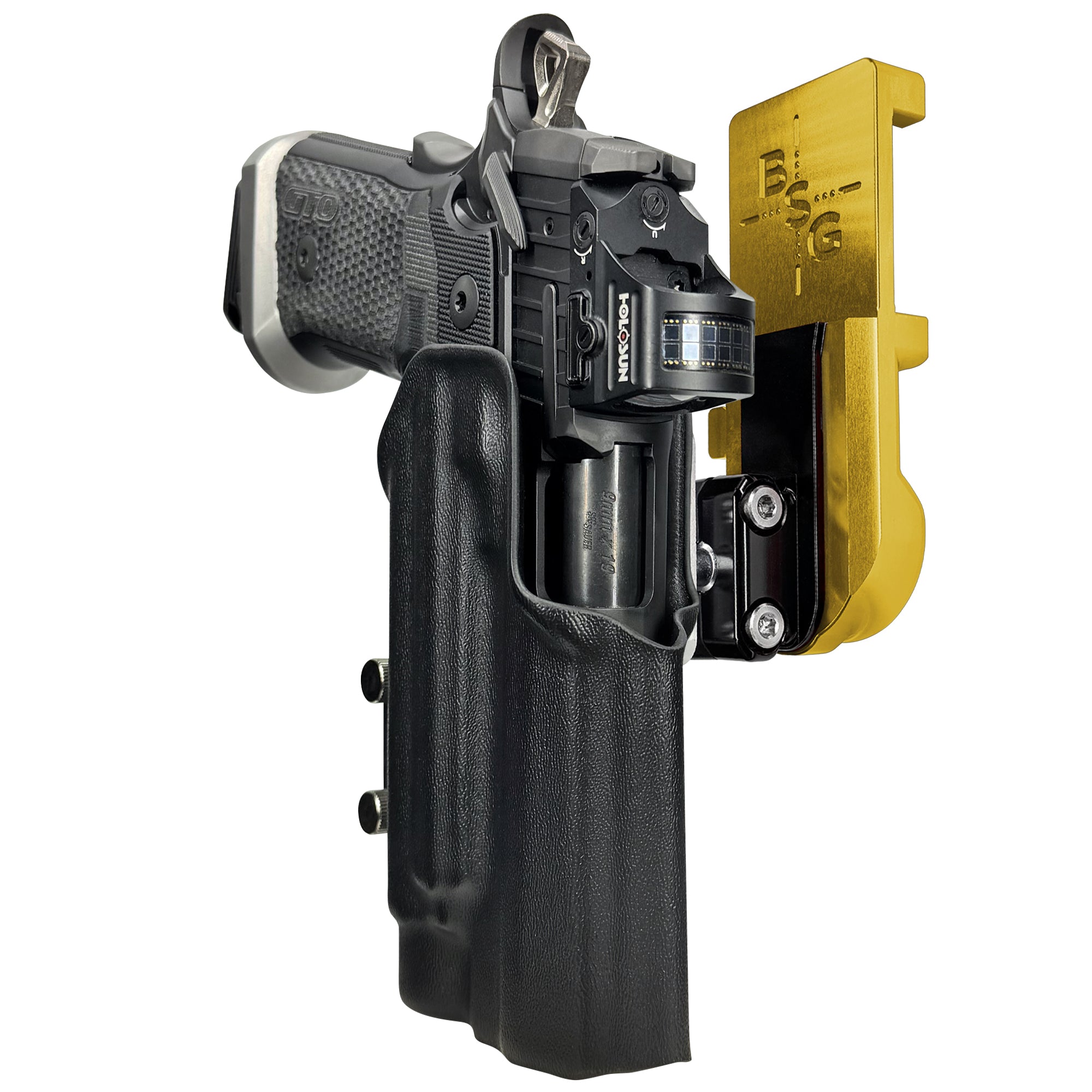 Sig P211 w/ TLR-1HLX IPSC/USPA Quick Mount Ball Joint Holster with 24K Gold Belt Attachment, Black Holster Shell