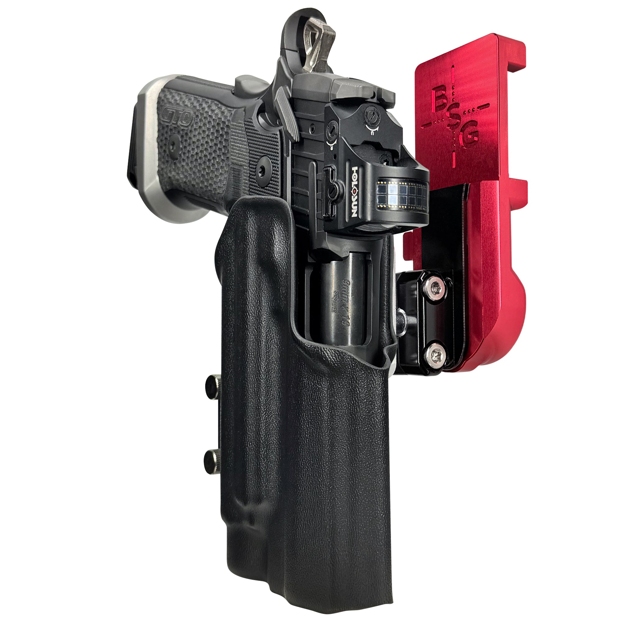 Sig P211 w/ TLR-1HLX IPSC/USPA Quick Mount Ball Joint Holster with Red Belt Attachment, Black Holster Shell
