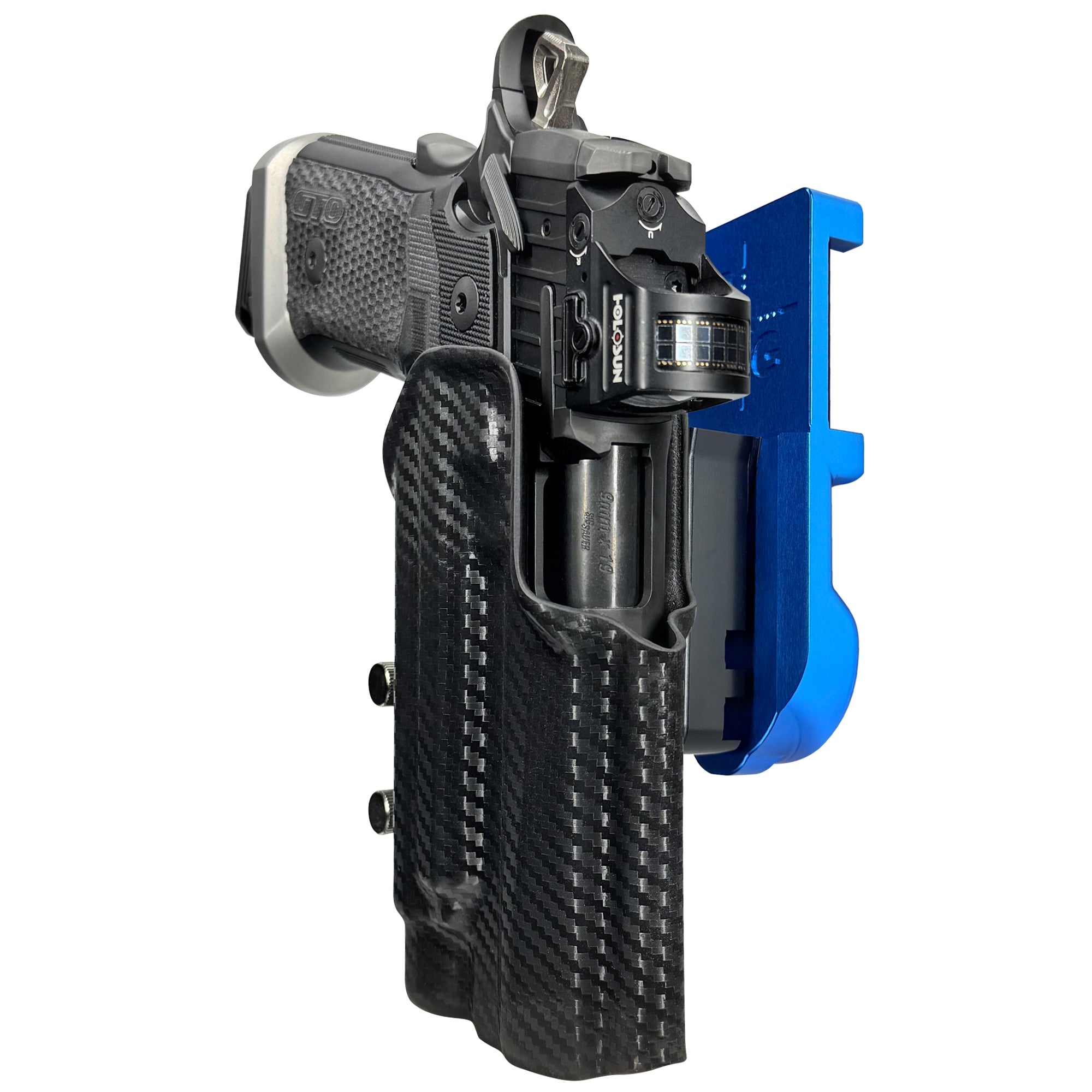 Sig P211 w/ TLR-1HLX IPSC/USPA Quick Mount Holster with Blue Belt Attachment, Carbon Fiber Holster Shell
