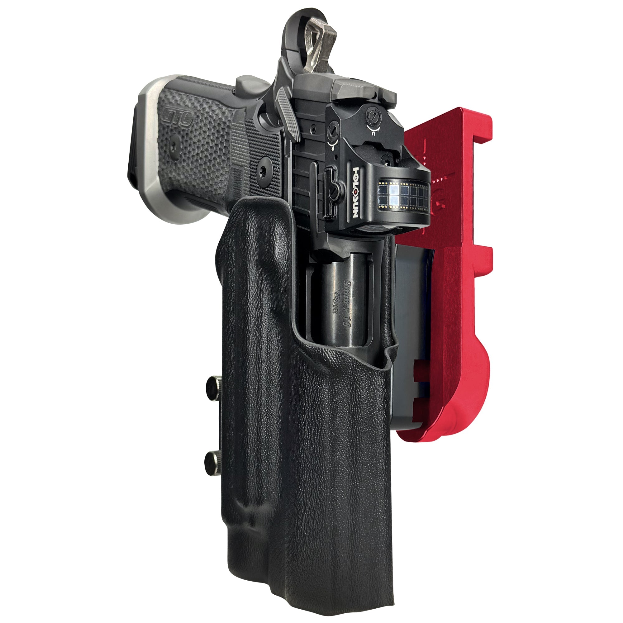 Sig P211 w/ TLR-1HLX IPSC/USPA Quick Mount Holster with Red Belt Attachment, Black Holster Shell