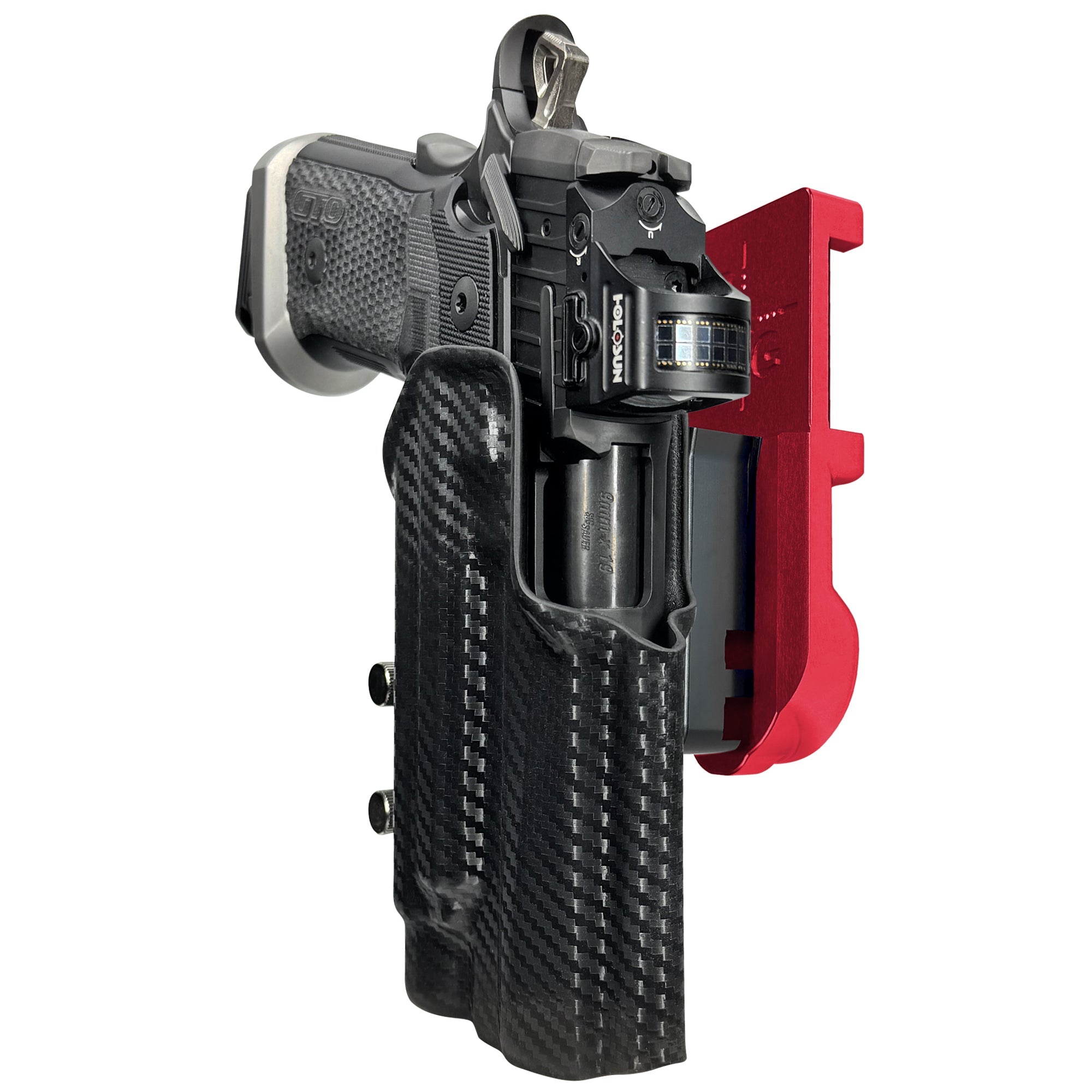 Sig P211 w/ TLR-1HLX IPSC/USPA Quick Mount Holster with Red Belt Attachment, Carbon Fiber Holster Shell