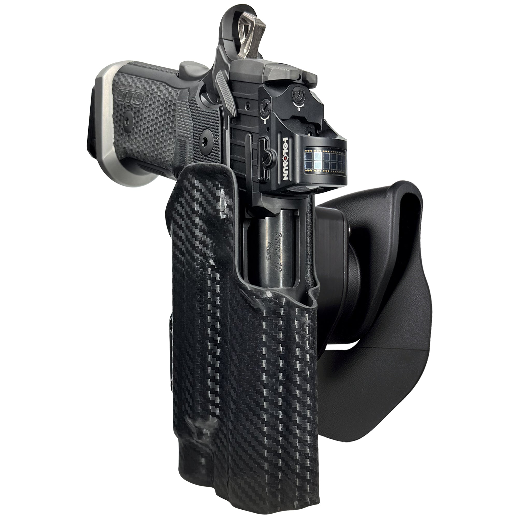 Sig P211-GTO w TLR1HLX OWB Quick Release Paddle Holster in Carbon Fiber