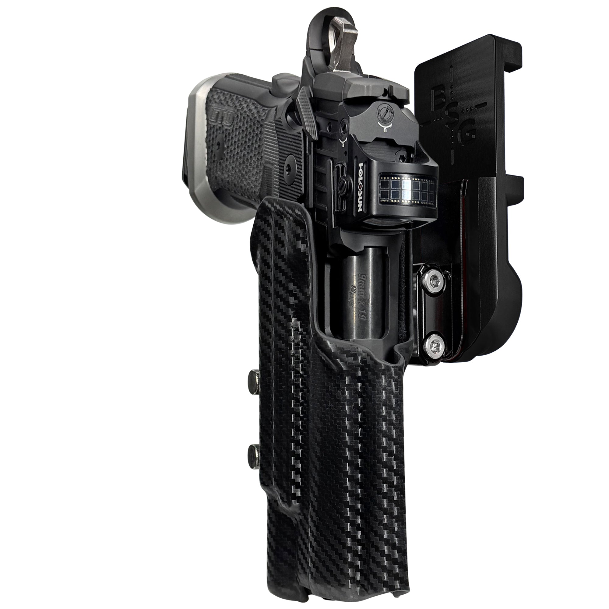 Sig P211 X300UA IPSC/USPA Quick Mount Ball Joint Holster with Black Belt Attachment, Carbon Fiber Holster Shell