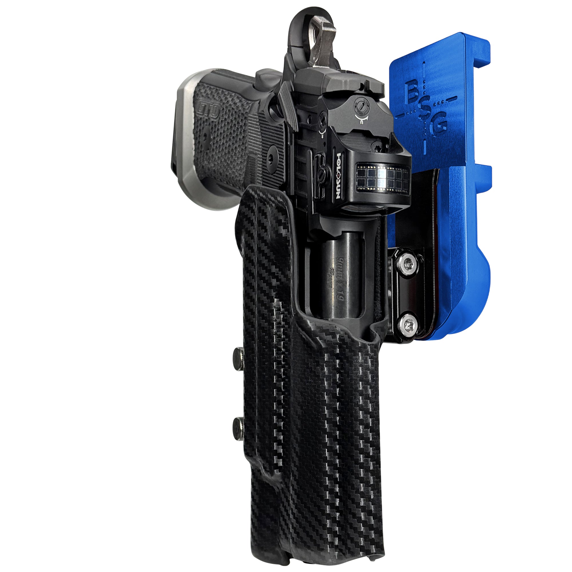 Sig P211 X300UA IPSC/USPA Quick Mount Ball Joint Holster with Blue Belt Attachment, Carbon Fiber Holster Shell