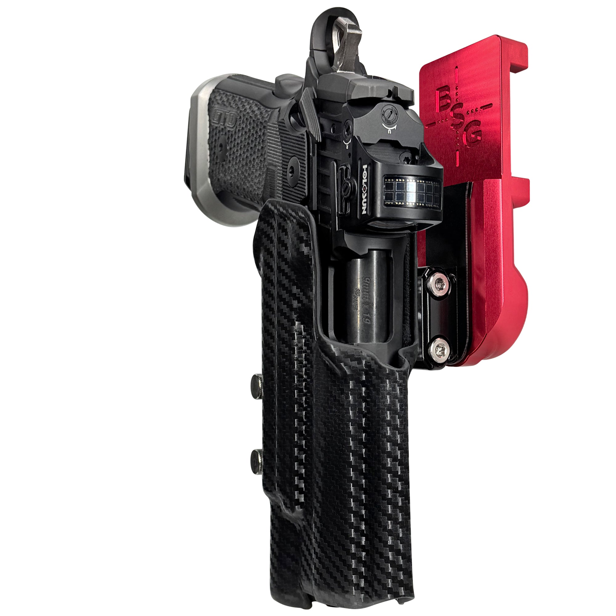 Sig P211 X300UA IPSC/USPA Quick Mount Ball Joint Holster with Red Belt Attachment, Carbon Fiber Holster Shell