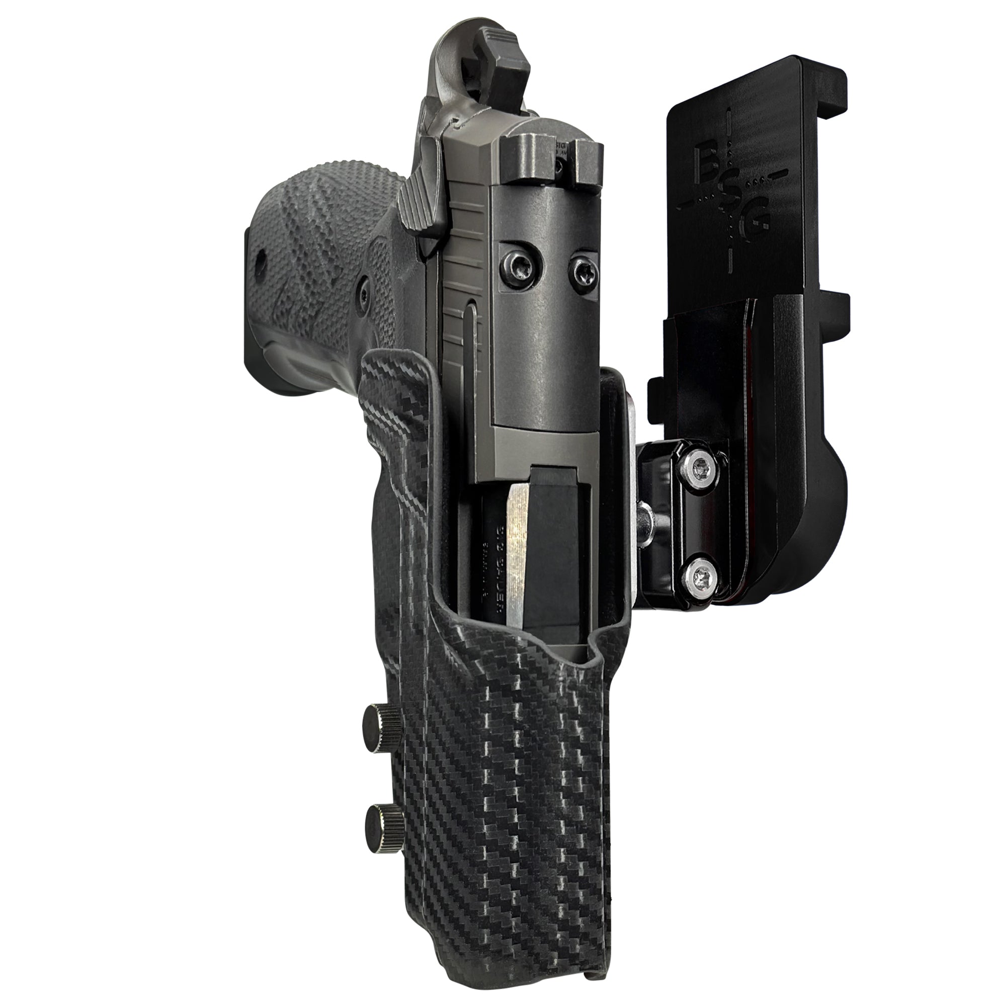 Sig P226 XCarry Legion IPSC/USPA Quick Mount Ball Joint Holster with Black Belt Attachment, Carbon Fiber Holster Shell