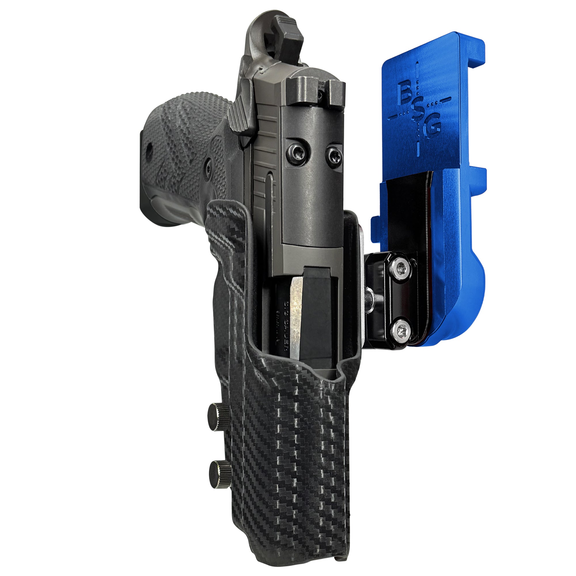 Sig P226 XCarry Legion IPSC/USPA Quick Mount Ball Joint Holster with Blue Belt Attachment, Carbon Fiber Holster Shell