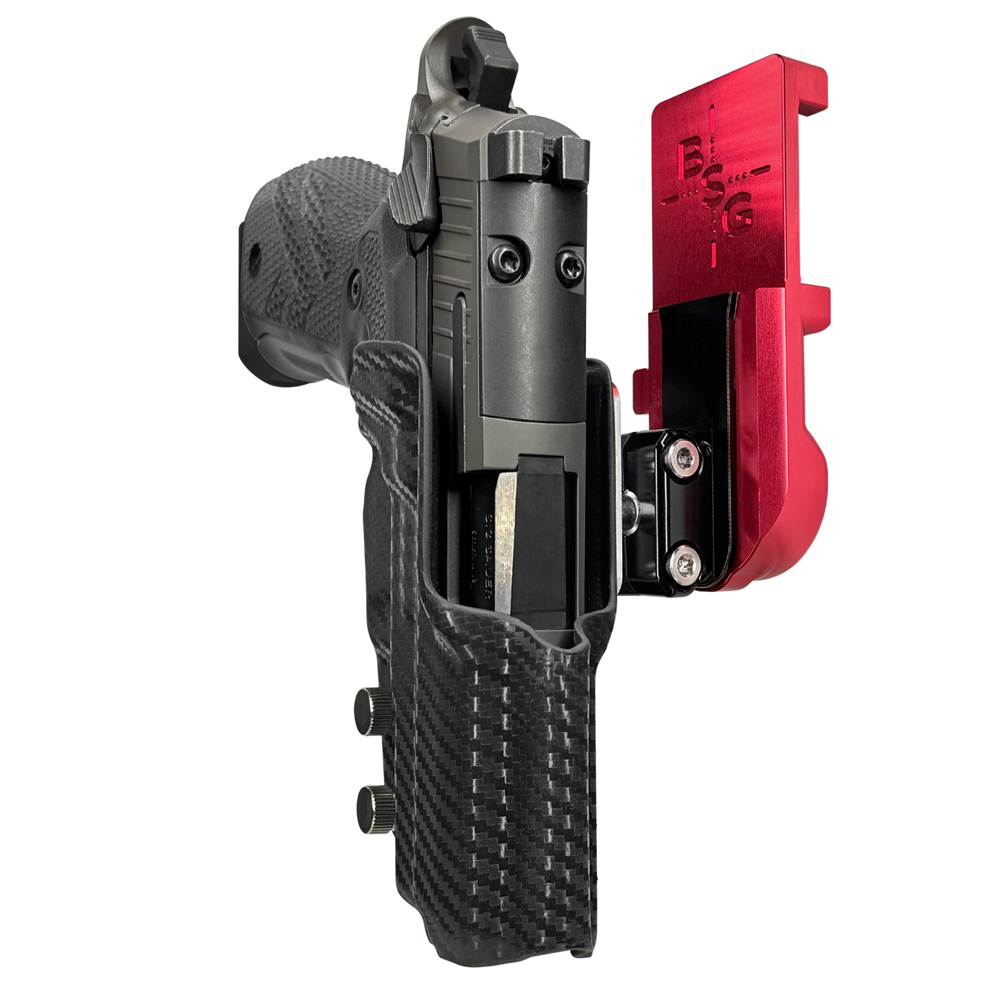 Sig P226 XCarry Legion IPSC/USPA Quick Mount Ball Joint Holster with Red Belt Attachment, Carbon Fiber Holster Shell