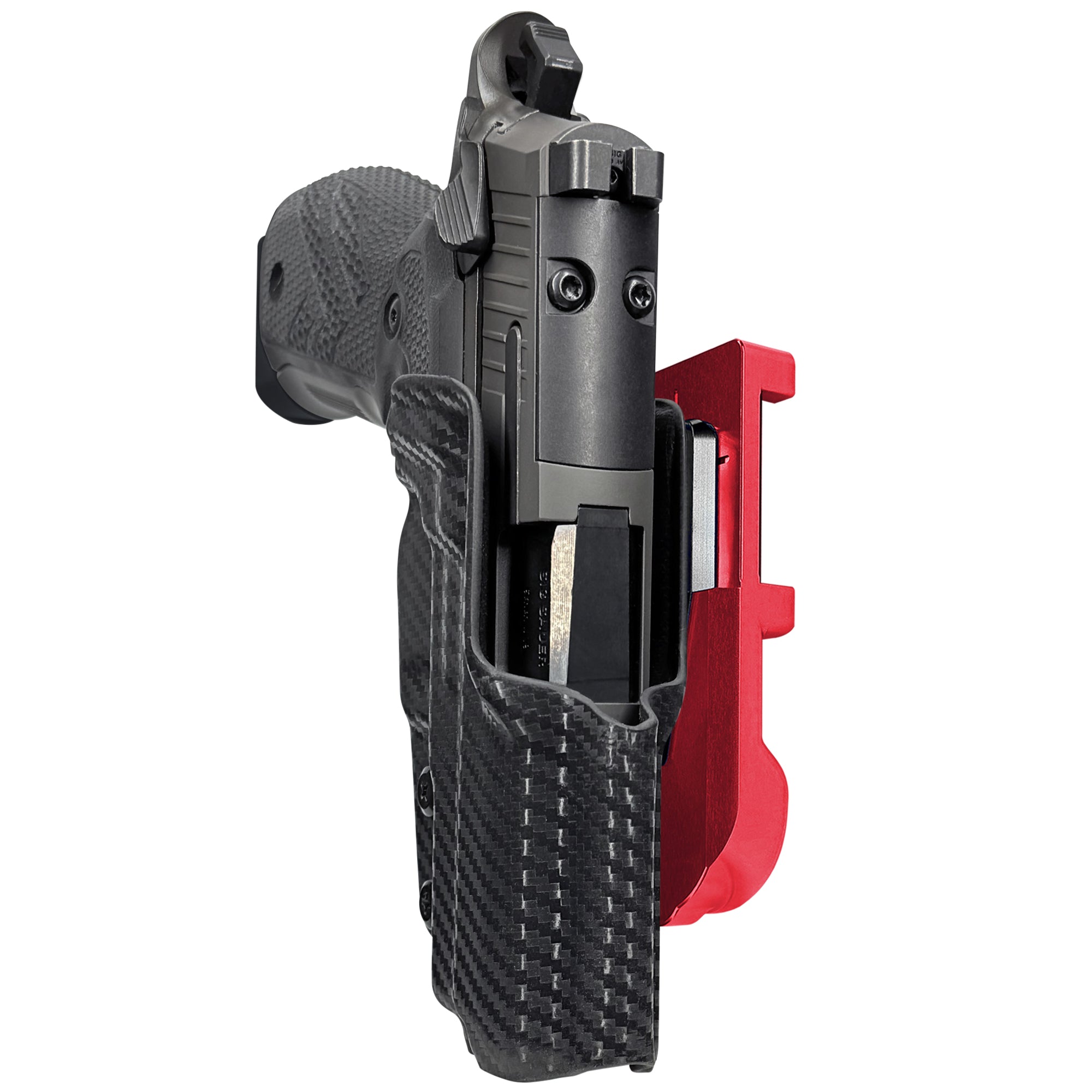 Sig P226 XCarry Legion IDPA Quick Mount Holster with Red Belt Attachment, Carbon Fiber Holster Shell