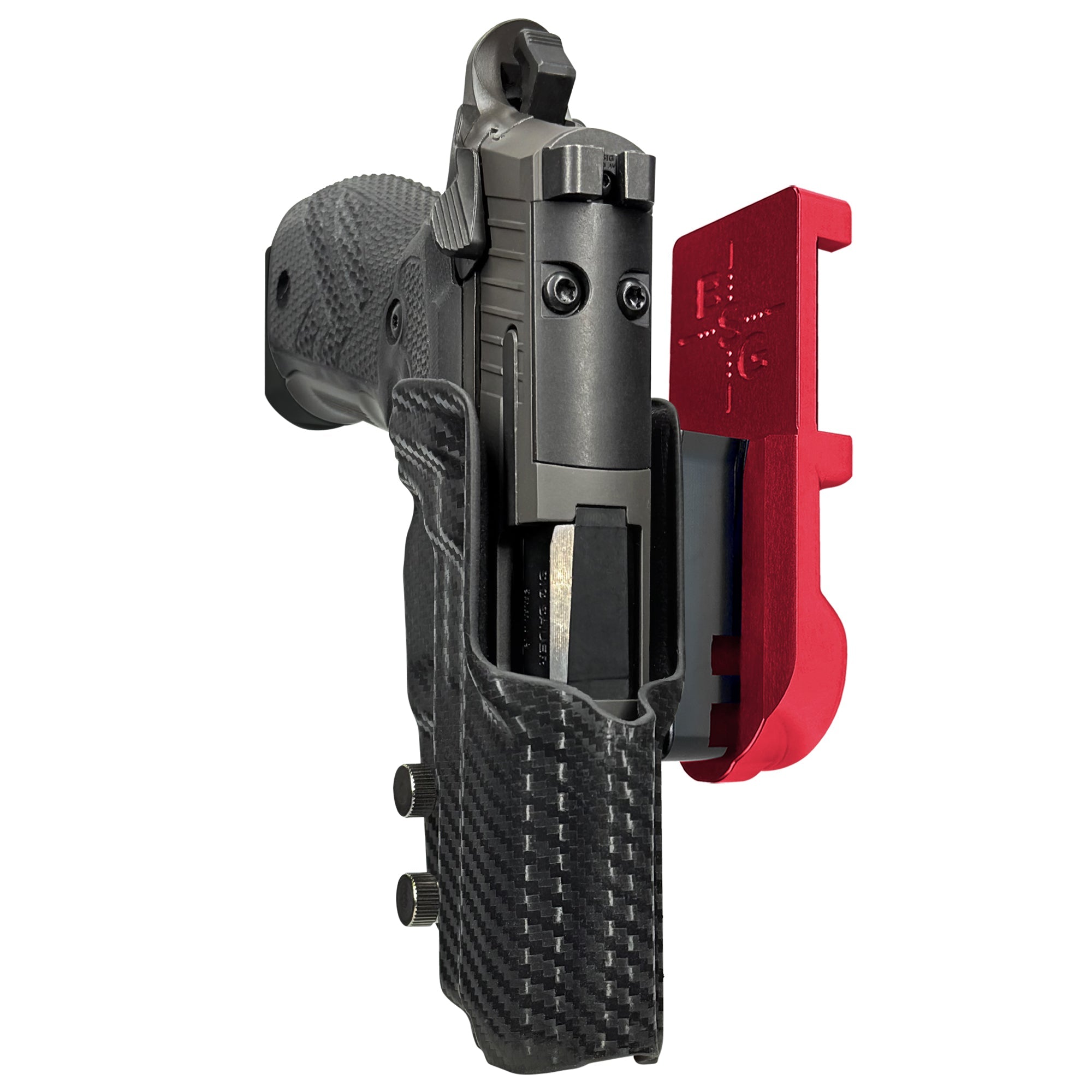 Sig P226 XCarry Legion IPSC/USPA Quick Mount Holster with Red Belt Attachment, Carbon Fiber Holster Shell