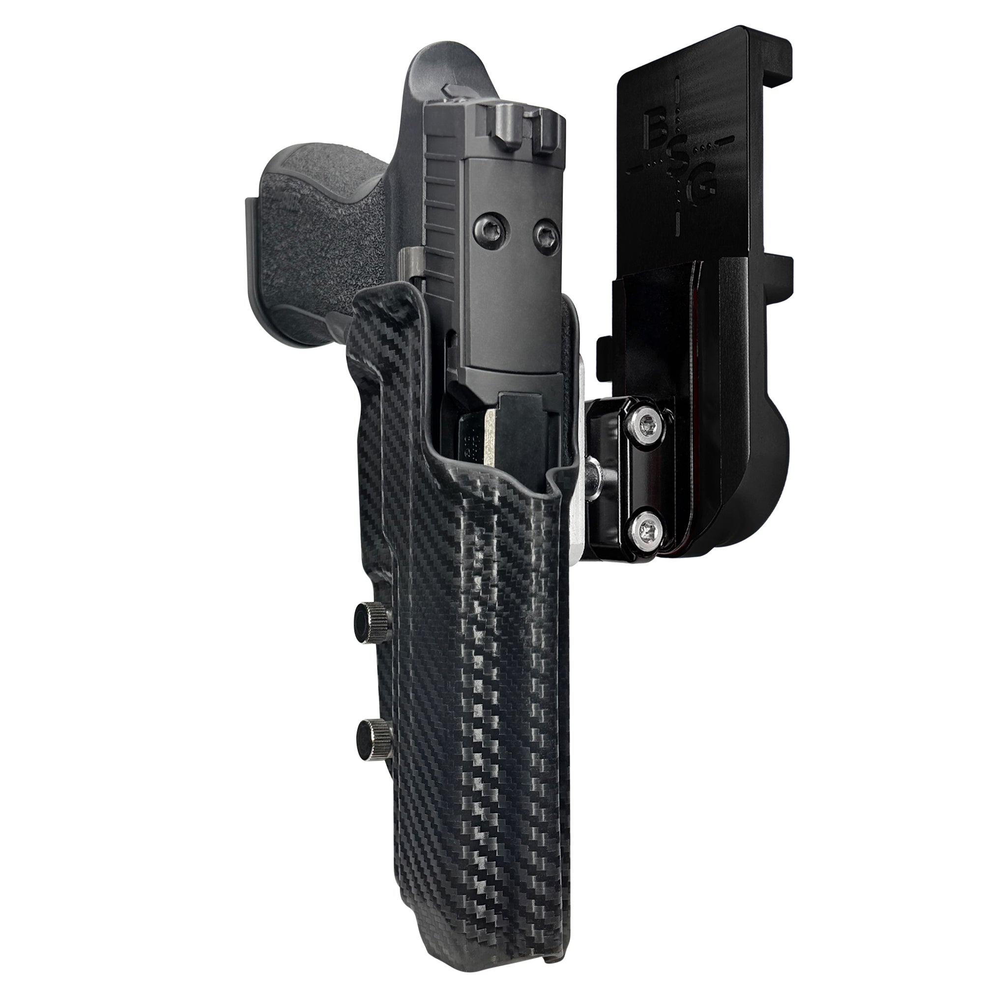 Sig P320 XTEN IPSC/USPA Quick Mount Ball Joint Holster with Black Belt Attachment, Carbon Fiber Holster Shell